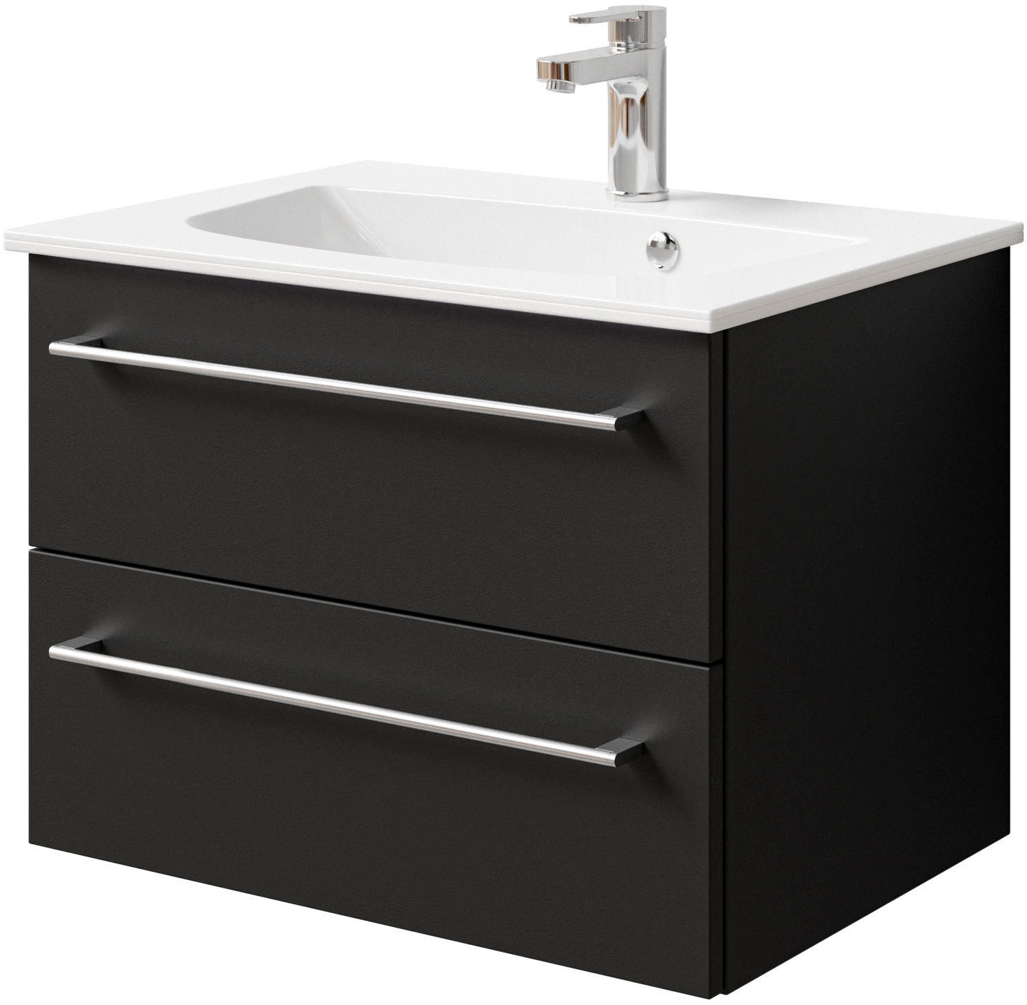 Saphir Badmöbel-Set »Serie 6025 2-teilig Mineralmarmor-Waschtisch mit LED-Spiegelschrank«, (2 St.), Waschplatz 67 cm breit, 2 Schubladen, 2 Spiegel-Türen, inkl Türdämpfer
