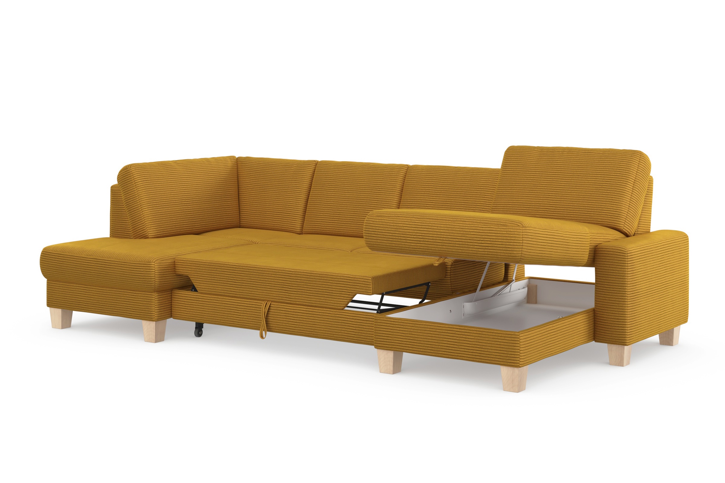 Home affaire Wohnlandschaft »Summer U-Form«, mit oder ohne Bettfunktion und Bettkasten, Cord-Bezug