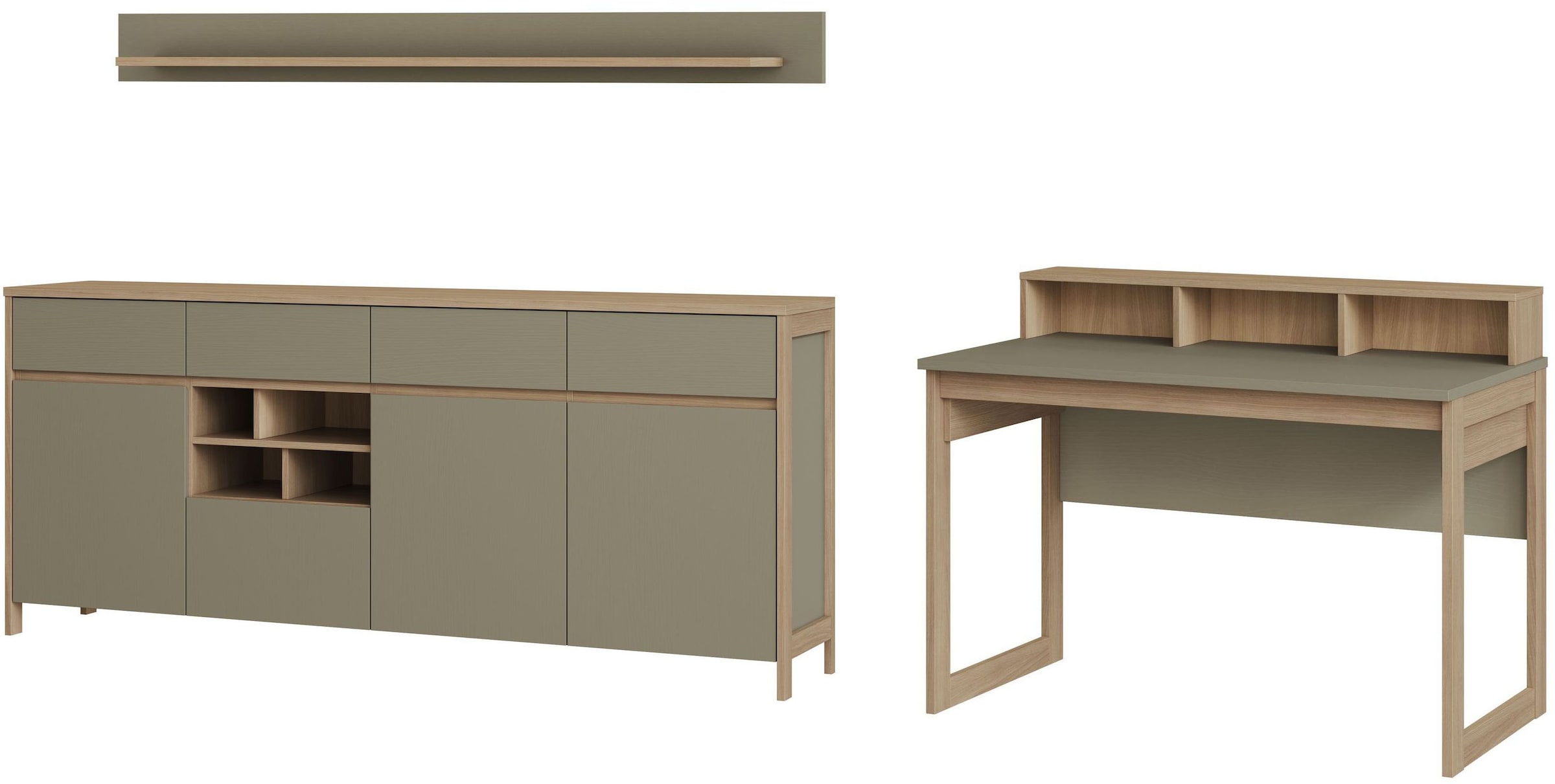 Home affaire Büromöbel-Set »Stranda im Scandi-Style, Home Office, Büro in zwei Farben verfügbar« 3 Stk. tlg. enthält Schreibtisch, Sideboard und Wandboard