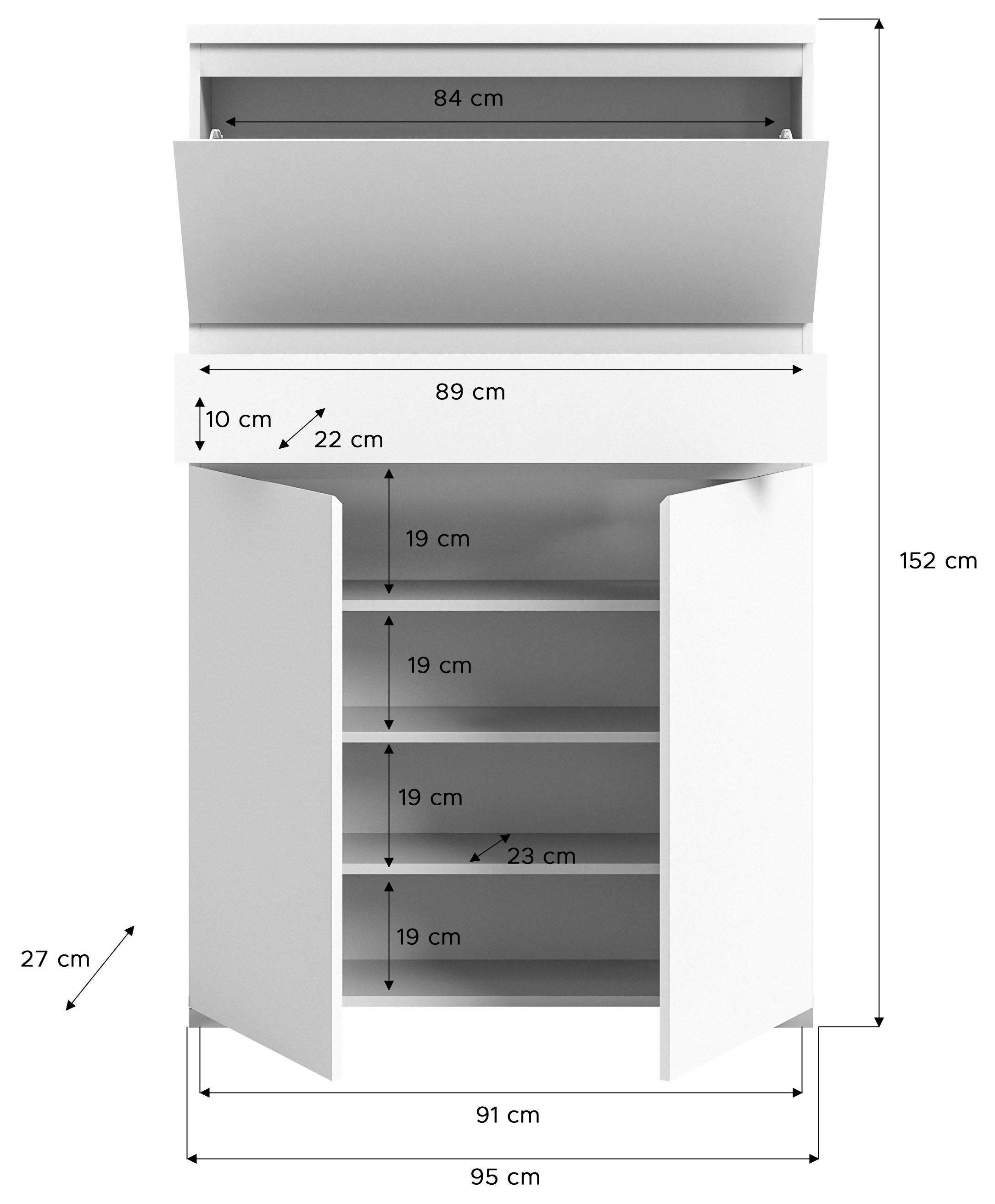 INOSIGN Schuhschrank »Skoskap, Tiefe 27cm, 2 Türen, 1 Klappe mit Schuhwalze, 1 Schubkasten«, Platz für ca. 16 Schuhpaare, Schuhkipper, Schuhkommode, Schuhregal