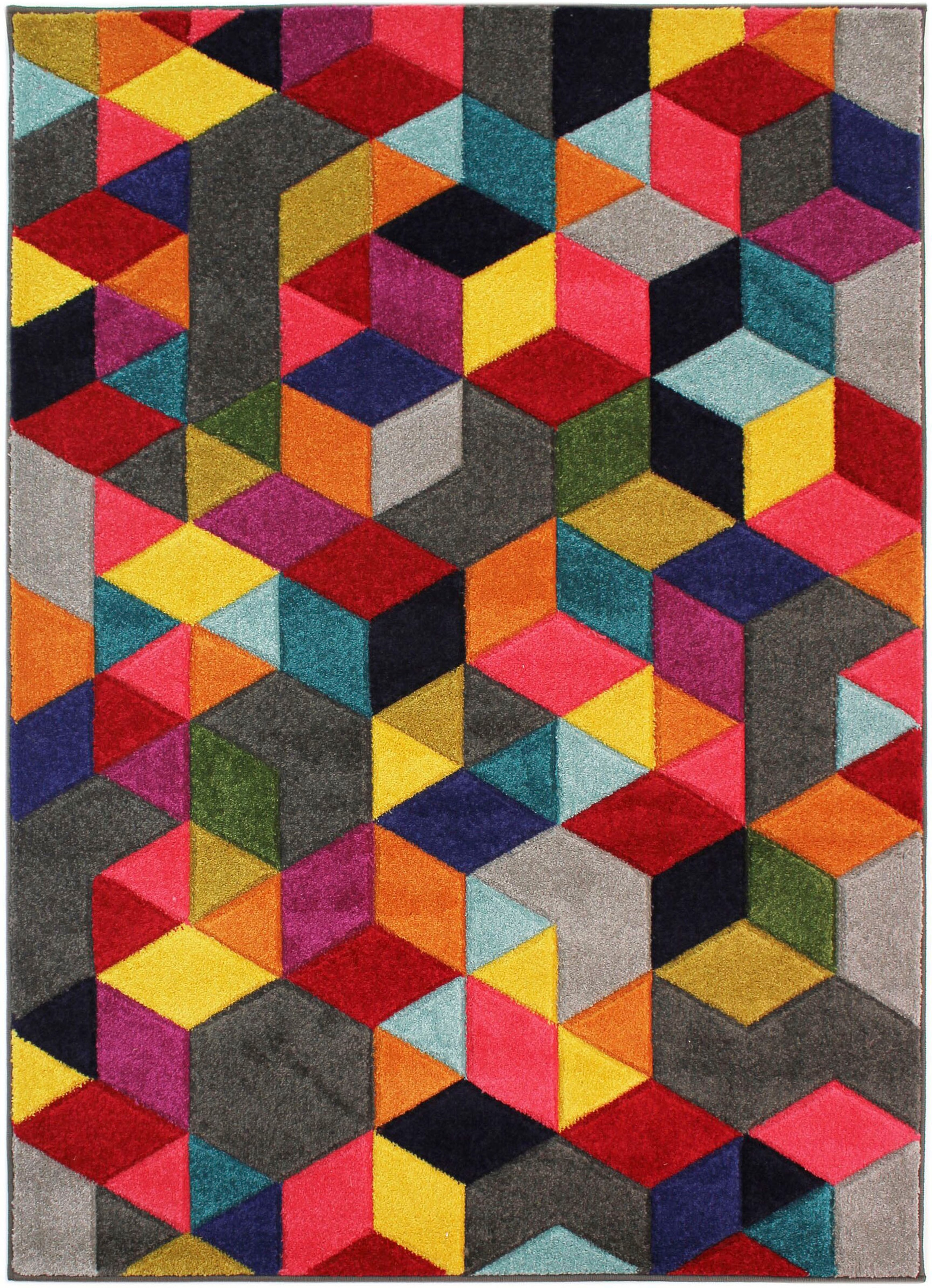 FLAIR RUGS Teppich »Dynamic«, rechteckig, 10 mm Höhe, fußbodenheizungsgeeignet, geometrisches Design, Cube Muster, bunt