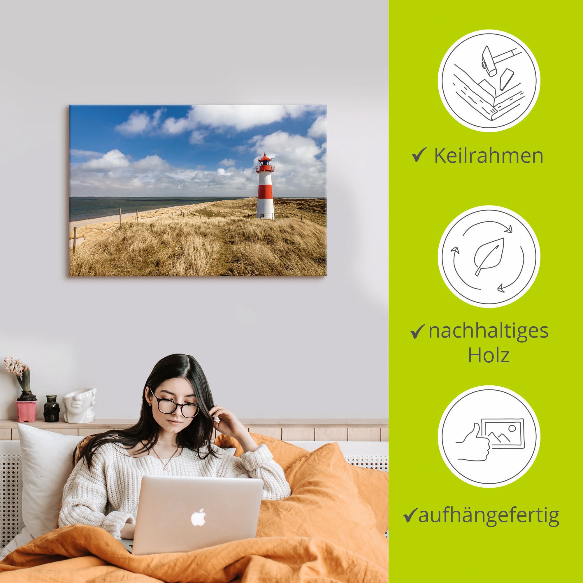 Artland Wandbild »Leuchtturm List-Ost auf Sylt Deutschland«, Gebäude, (1 St.), als Alubild, Leinwandbild, Wandaufkleber oder Poster in versch. Größen