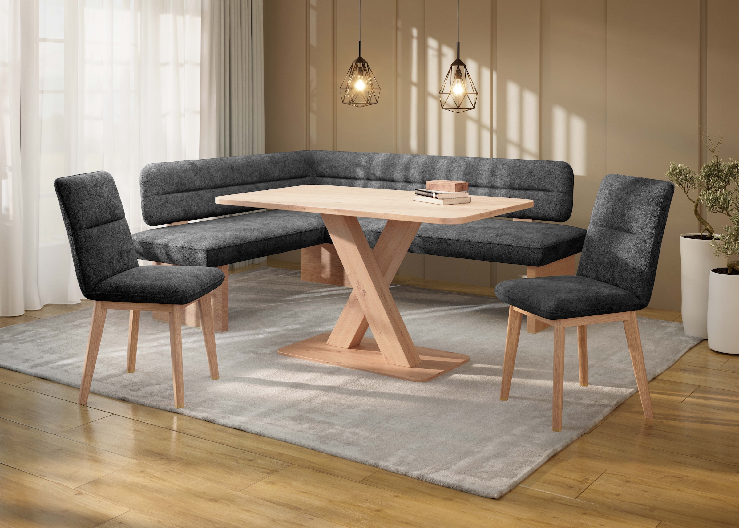 Home affaire Eckbankgruppe »Louise + Miles Essecke Sitzgruppe Eckbank Küchenbank«, (Set, 4 tlg., 4er), Sitzgruppe Esszimmer Stühle Tisch und Bank bequem gepolstert