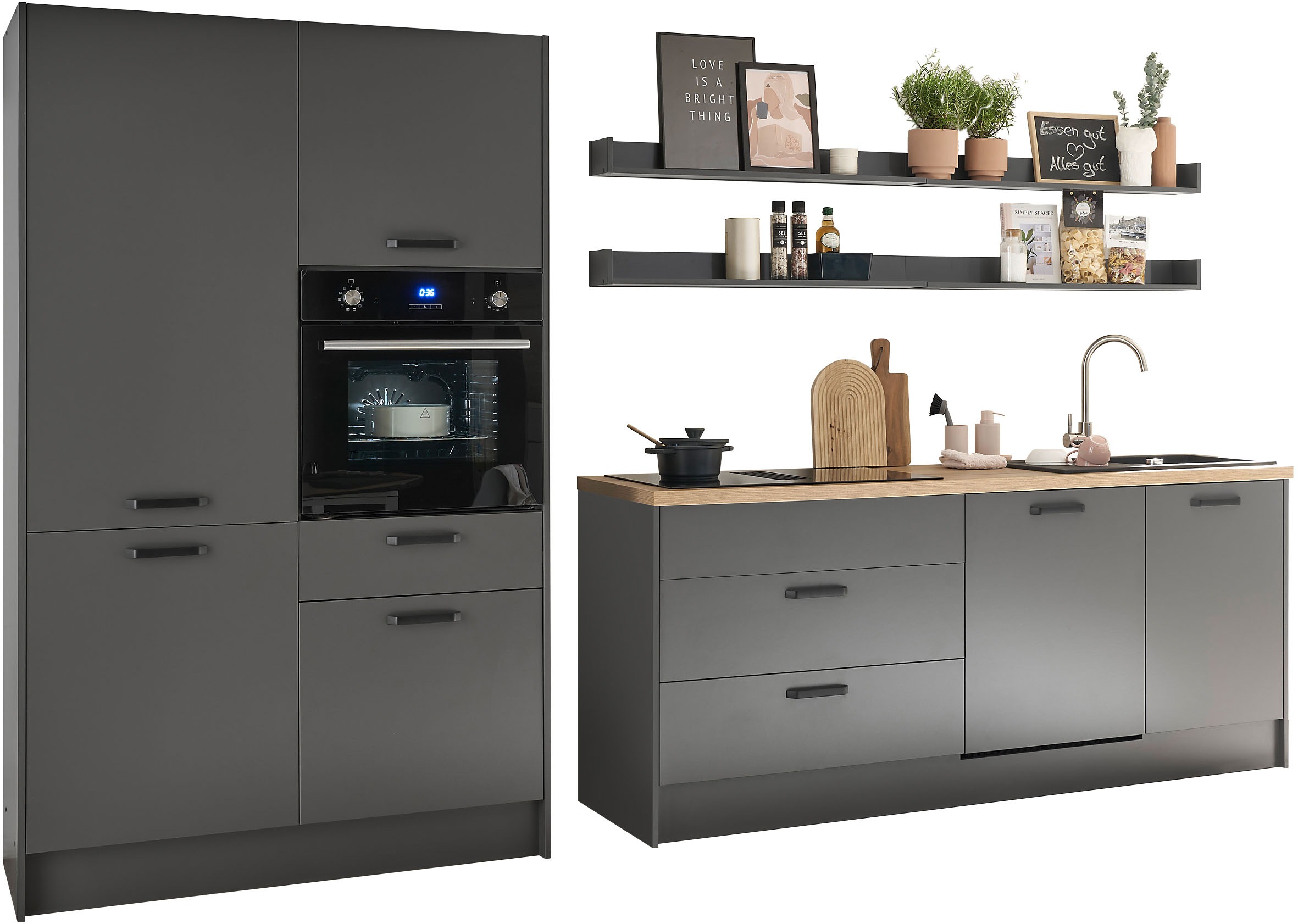 BASIC by Balculina Küchenzeile »Mykonos, Küchenzeile BxHxT 326x205x60«, Breite 326 cm, wahlweise mit E-Geräten, mit Softclose-Funktion