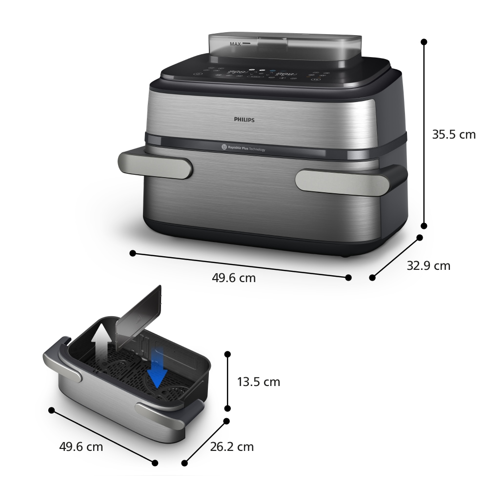 Philips Heißluftfritteuse »NA565/02 Steam Airfryer 5000 Series Megabasket, 9,5L Kapazität« 2750 W mit Dampfgarfunktion u. RapidAir Plus Technologie; inkl. Servierzange