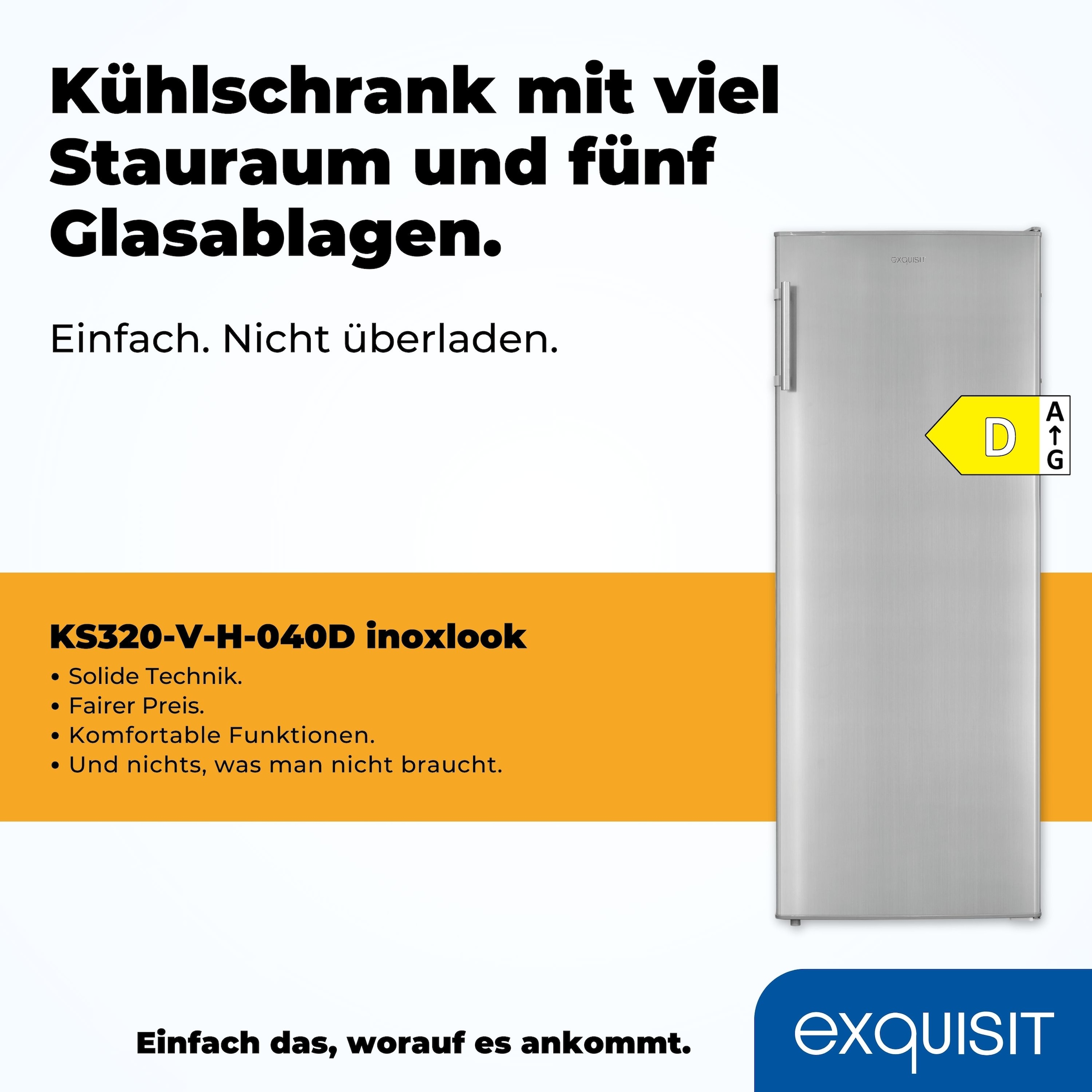 exquisit Vollraumkühlschrank »KS320-V-H-040D inoxlook« 142,6 cm hoch 54,5 cm breit Flexibel & effizient: 242 L Kühlschrank mit Abtau-Automatik