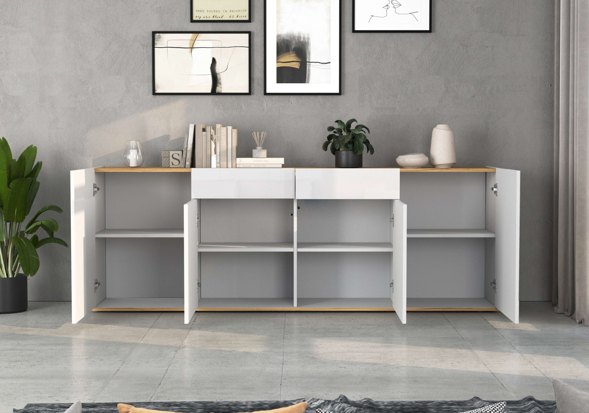 INOSIGN Sideboard »GARDA Sideboard,Kommode, Schrank, Kredenz Grifflos mit Push to Open«, (1 St.), 4 Türen, 2 Schubladen, grifflos Breite 200 cm