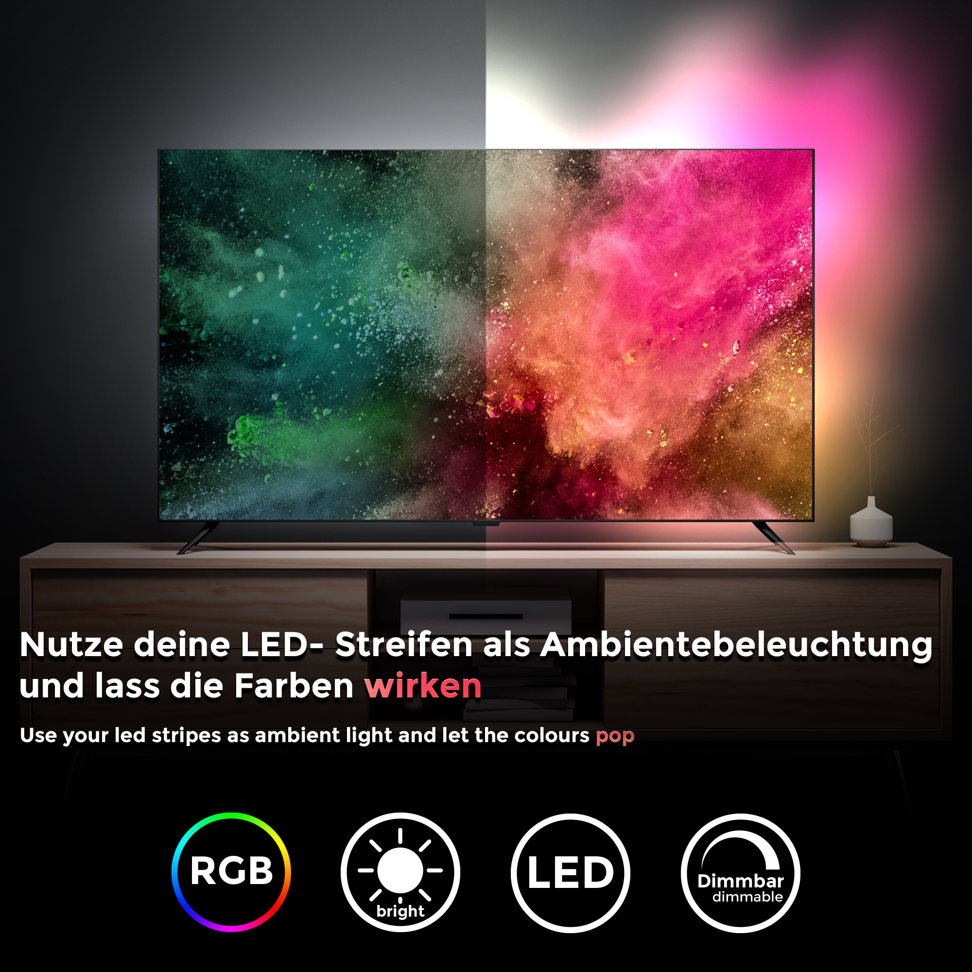 B.K.Licht LED-Streifen, LED TV Hintergrundbeleuchtung Backlight 2m