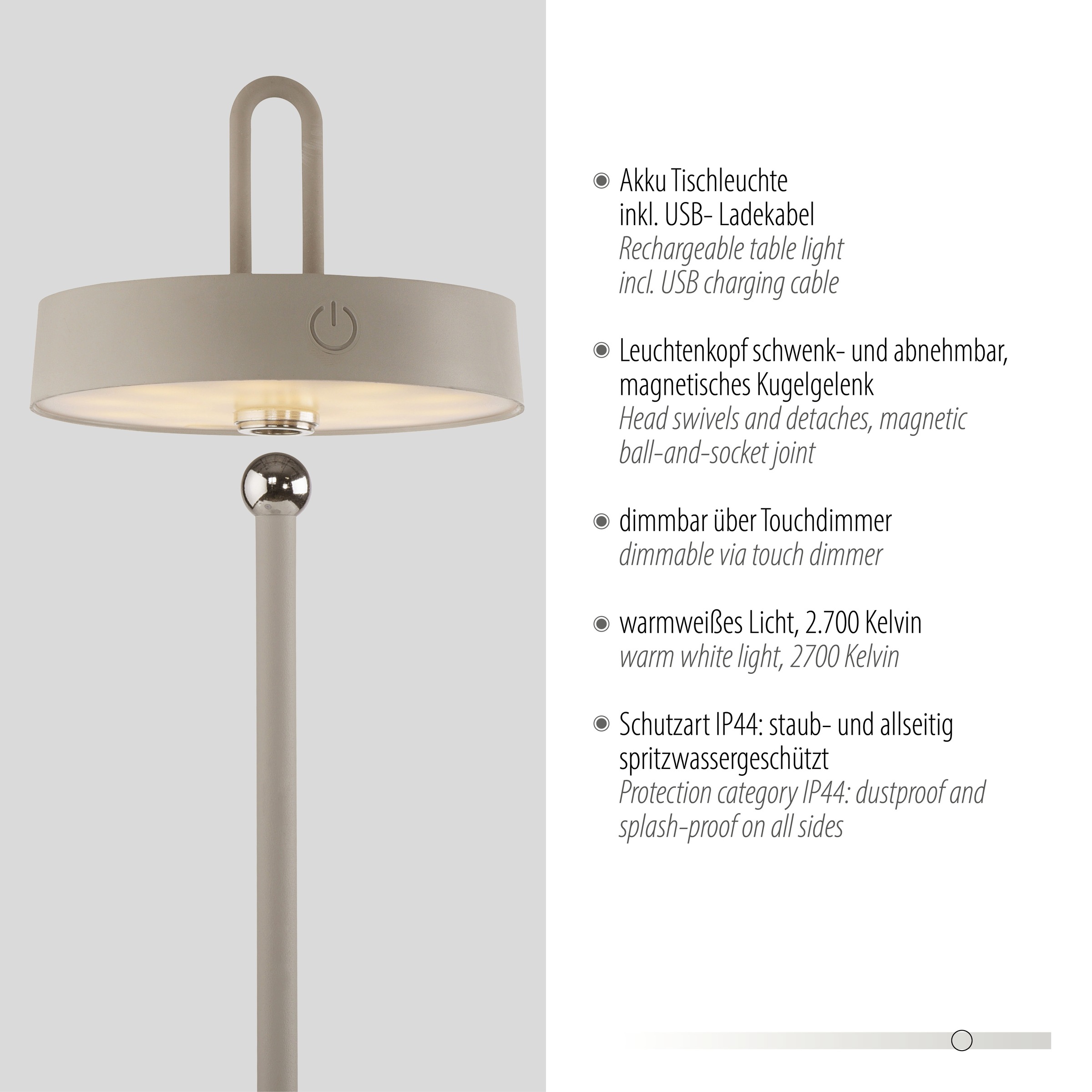 JUST LIGHT Tischleuchte »AMAG«, 1 flammig, Leuchtmittel LED-Modul | LED fest integriert, Akkuleuchte