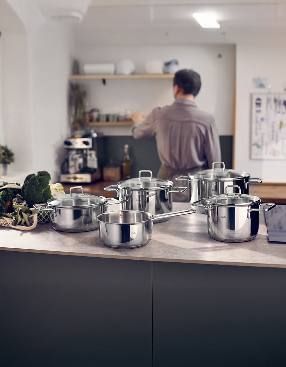 Fissler Topf-Set »LumiTherm« Set, 3 Kochtöpfe, 1 Bratentopf, 1 Stielkasserolle, 9 tlg. Edelstahl 18/10
