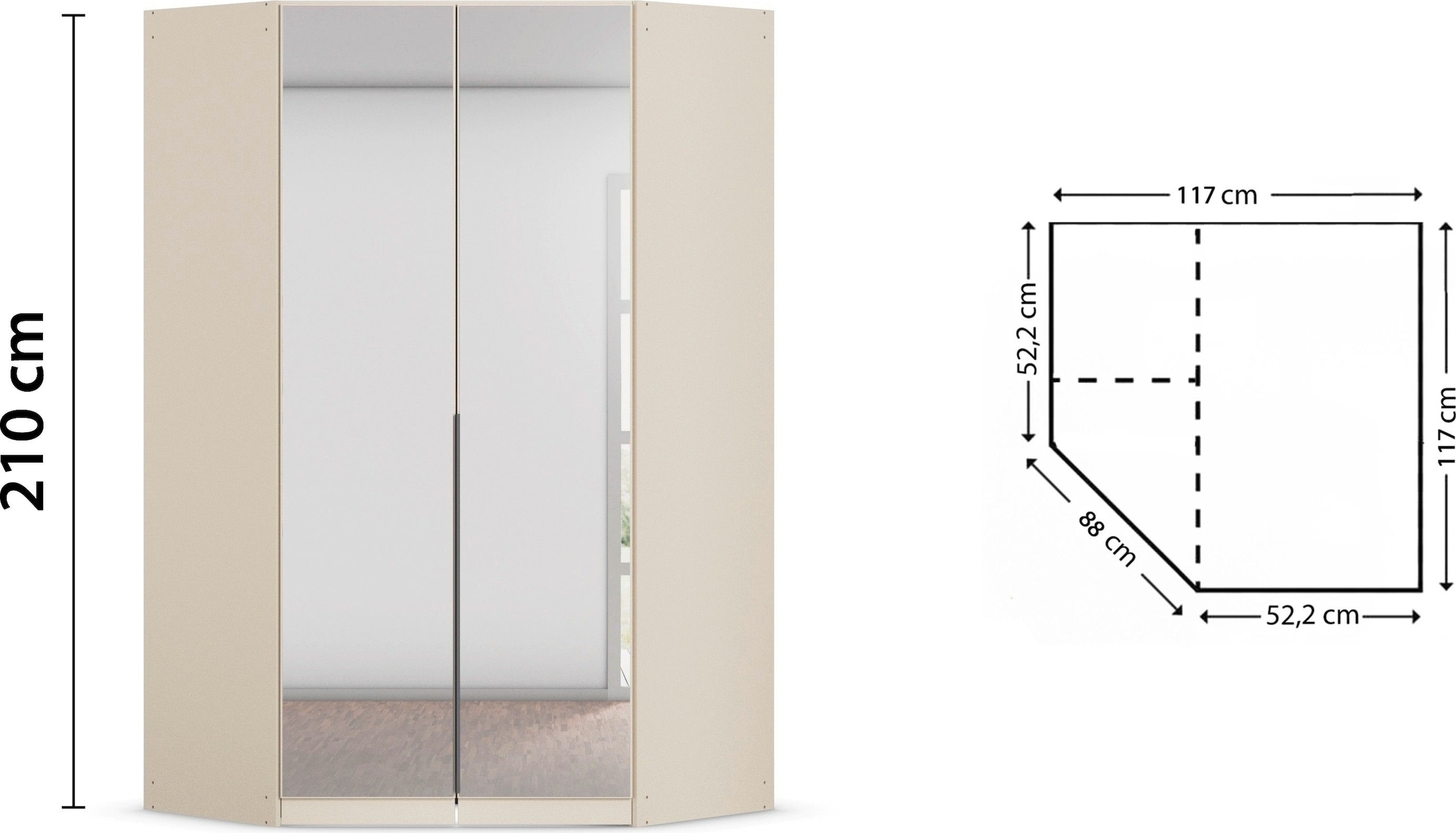 rauch Eckkleiderschrank »Kleiderschrank Schrank Ankleidezimmer Schlafzimmer Garderobe AGORDO«, (in zwei Griff-Farben), mit Spiegeltüren, voll ausgestattet mit viel Stauraum MADE IN GERMANY