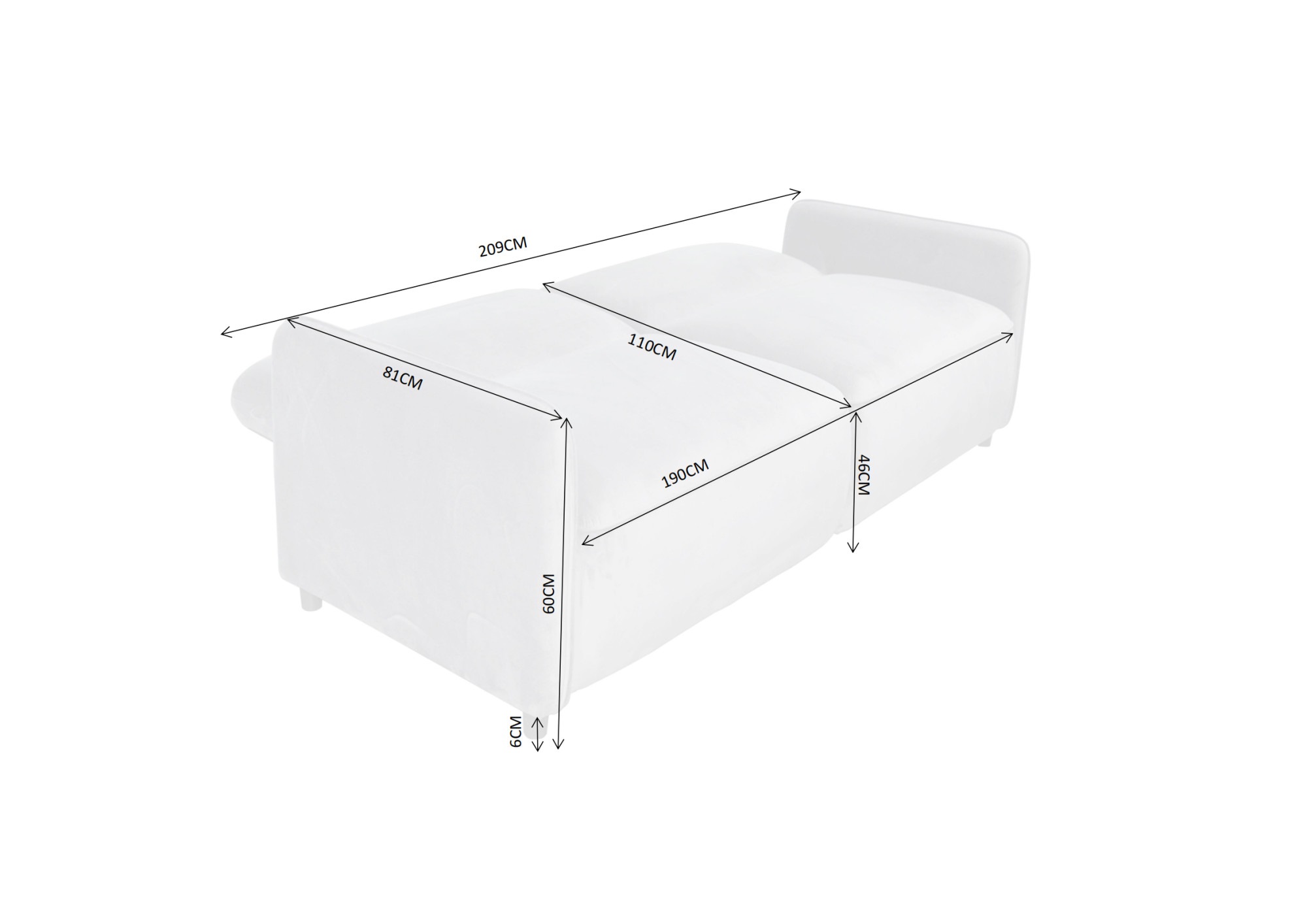 Dorel Home 3-Sitzer »Alicia Schlafsofa 209 cm«, mit Bett-Funktion, Rückenlehne 2-teilig, 3-fach verstellbar, B: 209 cm