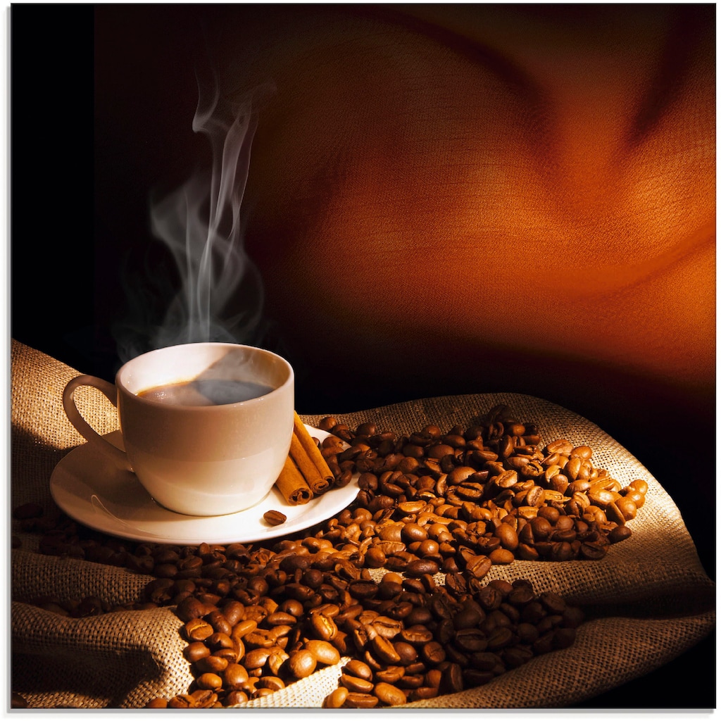 Artland Glasbild »Dampfende Tasse Kaffee«, Getränke, (1 St.)
