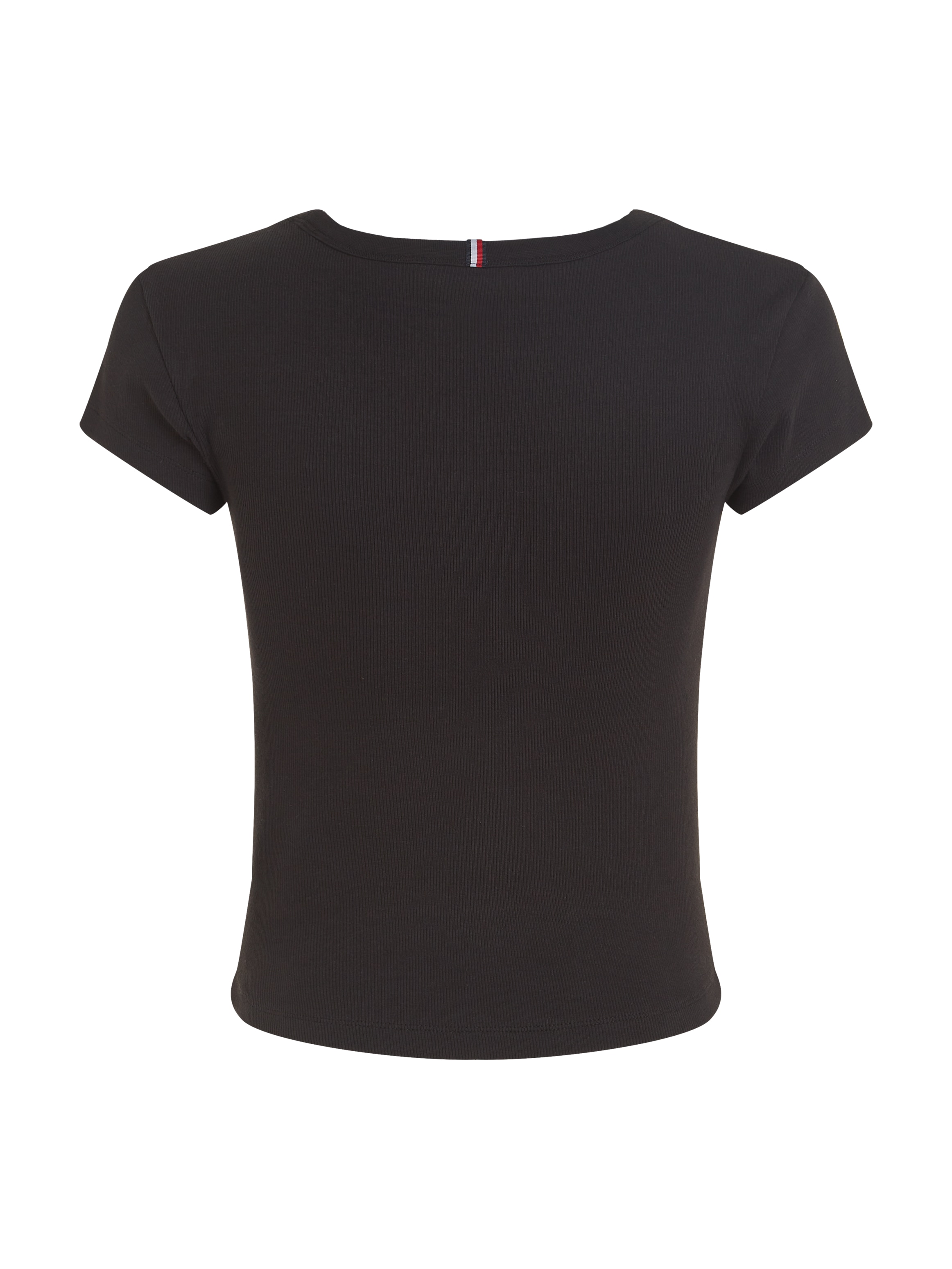 Tommy Hilfiger T-Shirt »SLIM RIB SCOOP NK CAP SLV«, mit Metalllabel