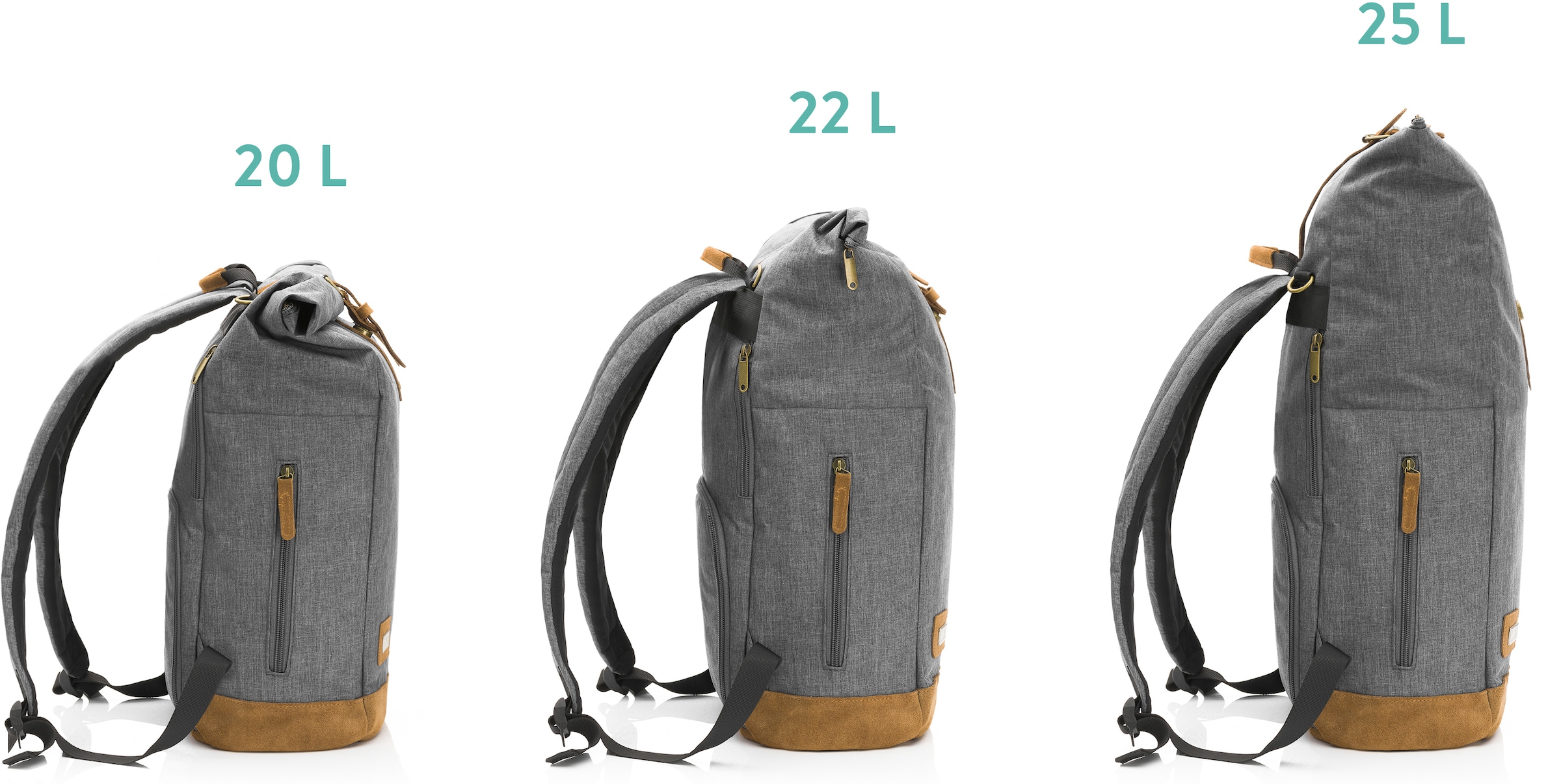 Fillikid Wickelrucksack »Rolltop Berlin, grau melange«, Reflektoren, inkl. Wickeltunterlage