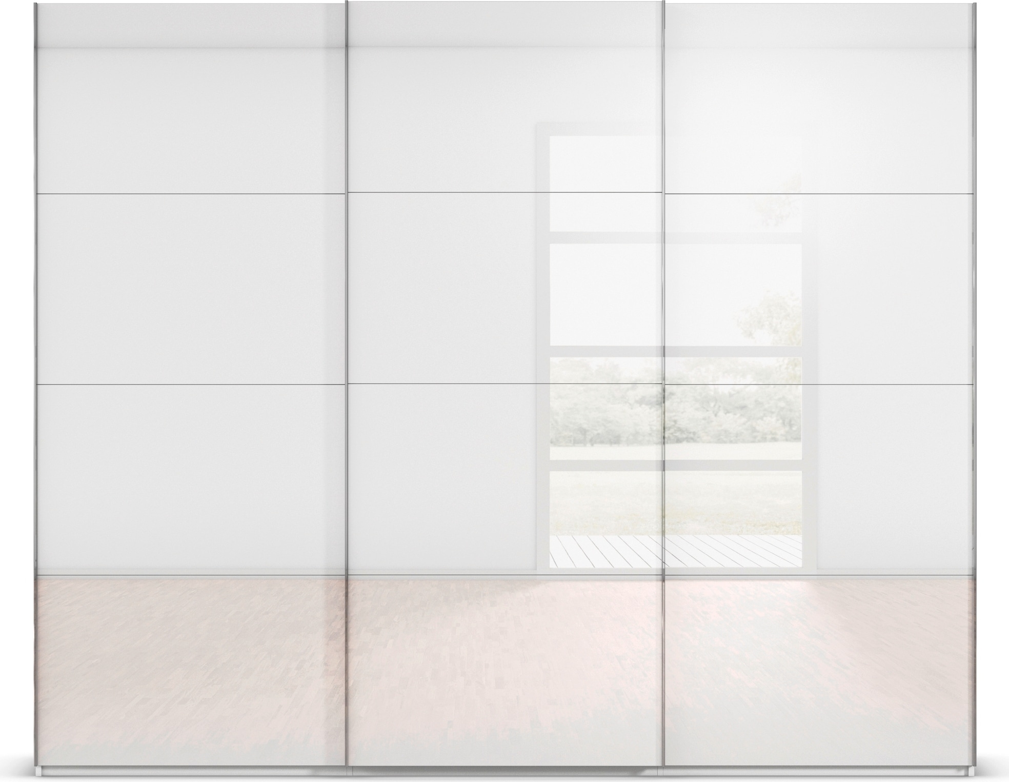 rauch Schwebetürenschrank »Kleiderschrank Schrank Garderobe Schlafzimmerschrank SCALE-FYRA«, edle viergeteilte Türen mit Glas-Front viele Farben MADE IN GERMANY
