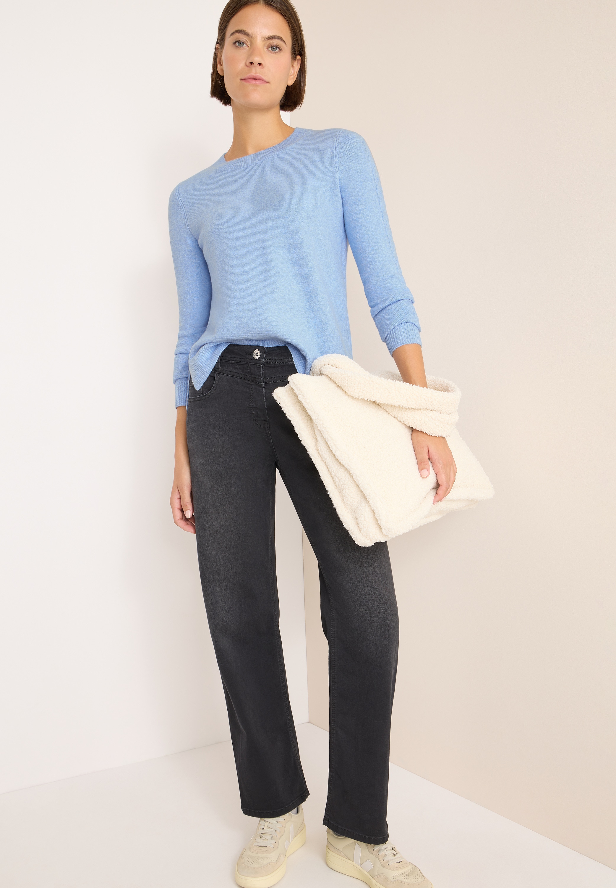 Cecil Rundhalspullover mit Rippbündchen