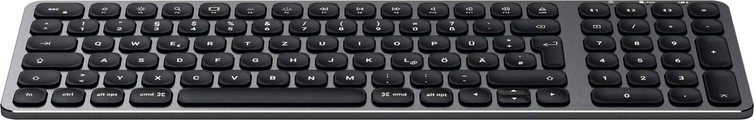 Satechi Tastatur »Aluminium BT Backlit Keyboard Slim German«, (Ziffernblock-Funktionstasten-Lautstärkeregler-USB-Anschluss)