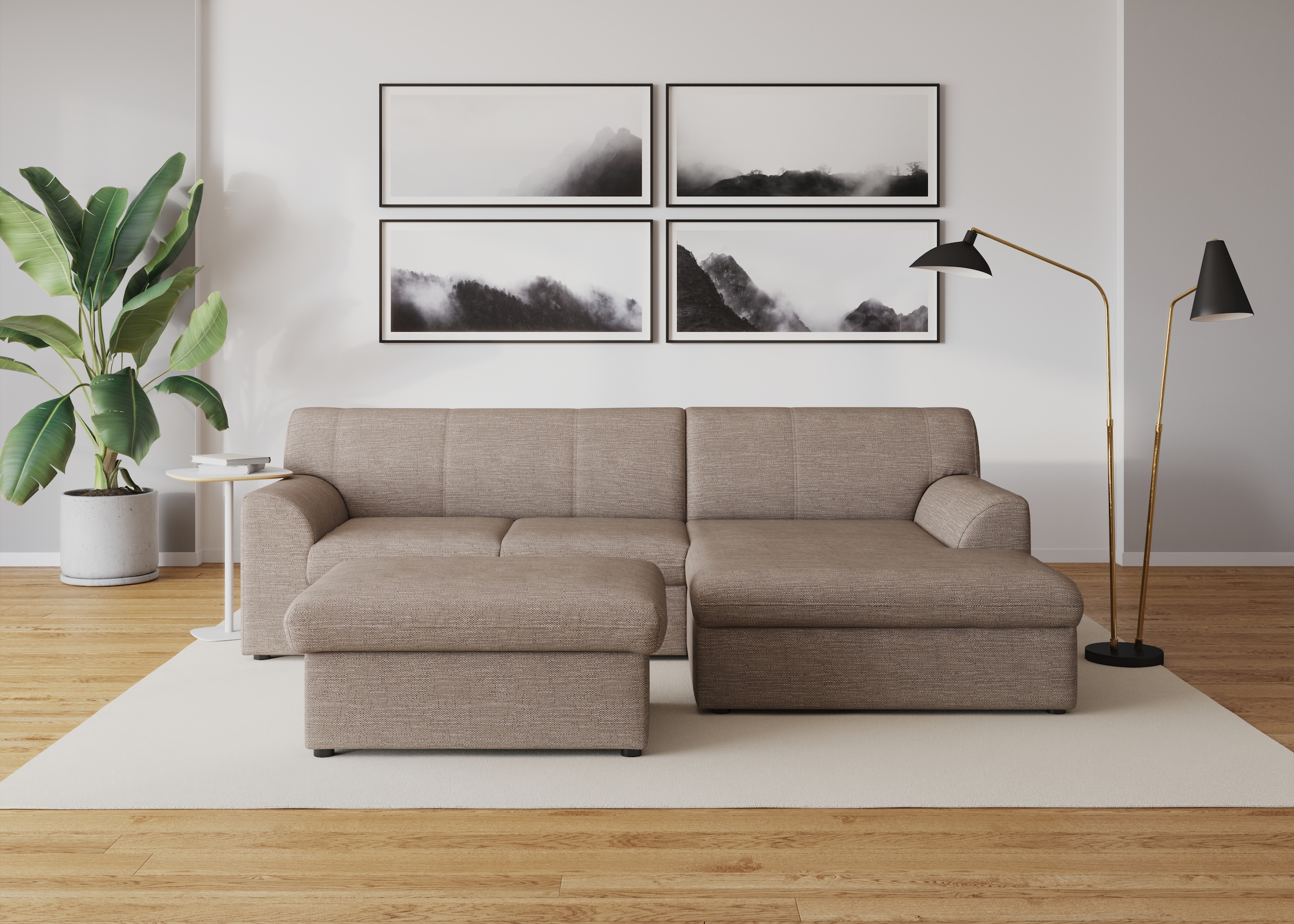 DOMO collection Ecksofa »Topper, elegant und zeitlos, kompaktes Stellmaß 245/155cm, L-Form«, mit Recamiere, wahlweise mit Schlaffunktion
