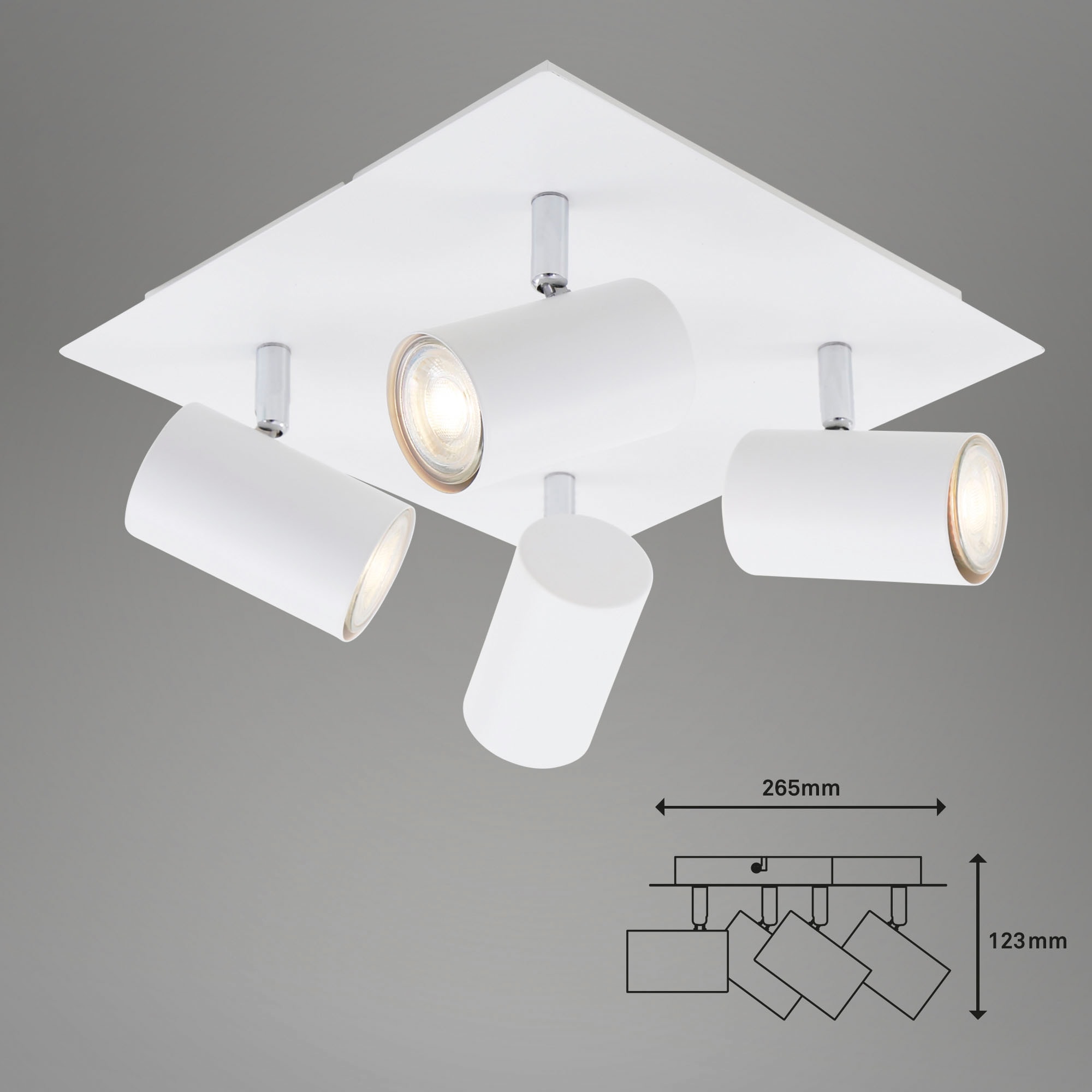 Briloner Leuchten LED Deckenspots »2857046 Run«, Leuchtmittel GU10 | Leuchtmittel wechselbar, Deckenlampe, 26,5x26,5x12,3cm, Weiß, max.40W, GU10, Wohnzimmer, Flur