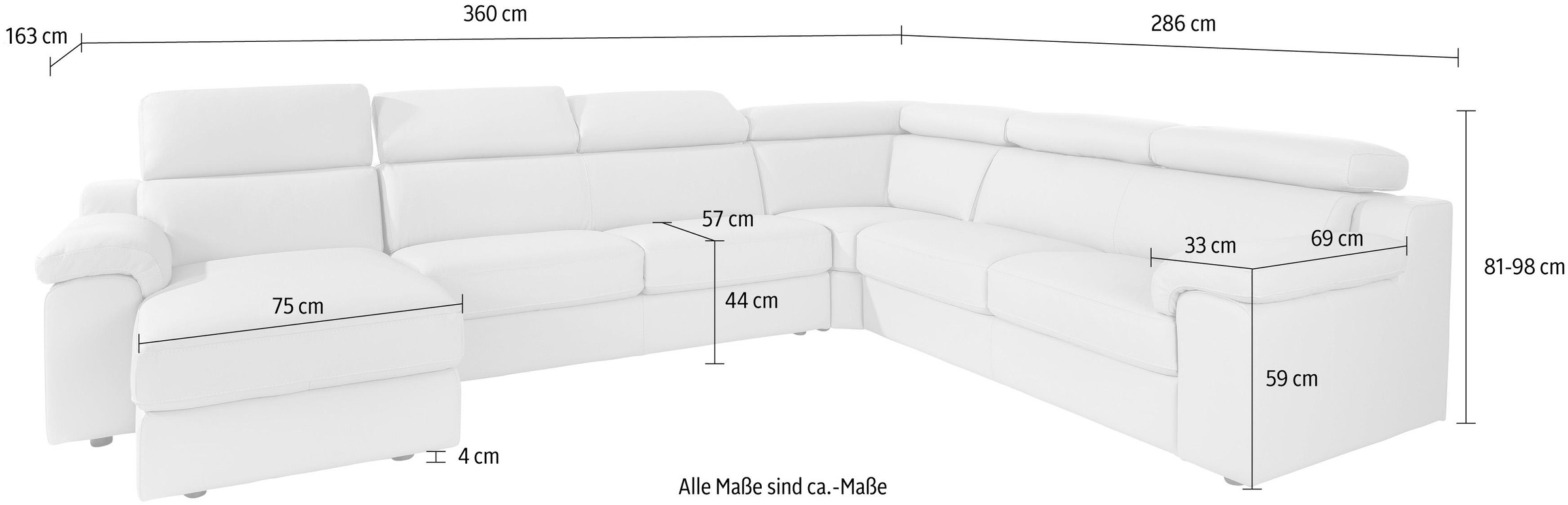 CALIA ITALIA Wohnlandschaft »CS_Mambo, U-Form, Familiensofa, bequem und zeitlos«, in Leder, inklusive Kopfteilverstellung