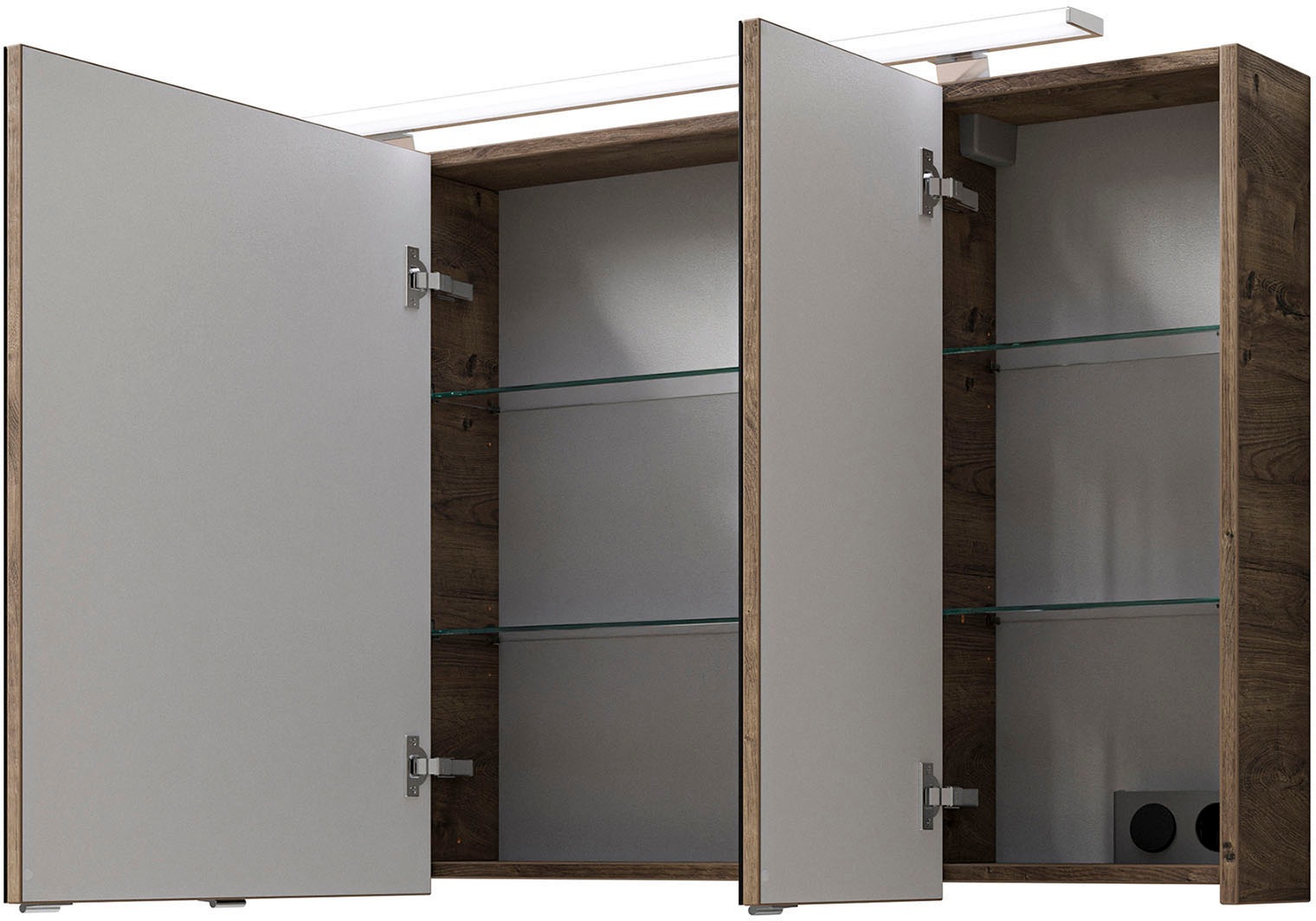 Saphir Badmöbel-Set »Serie 6025 2-teilig Mineralmarmor-Waschtisch mit LED-Spiegelschrank«, (2 St.), Waschplatz 117cm breit, 2 Schubladen, 3 Spiegel-Türen, inkl Türdämpfer