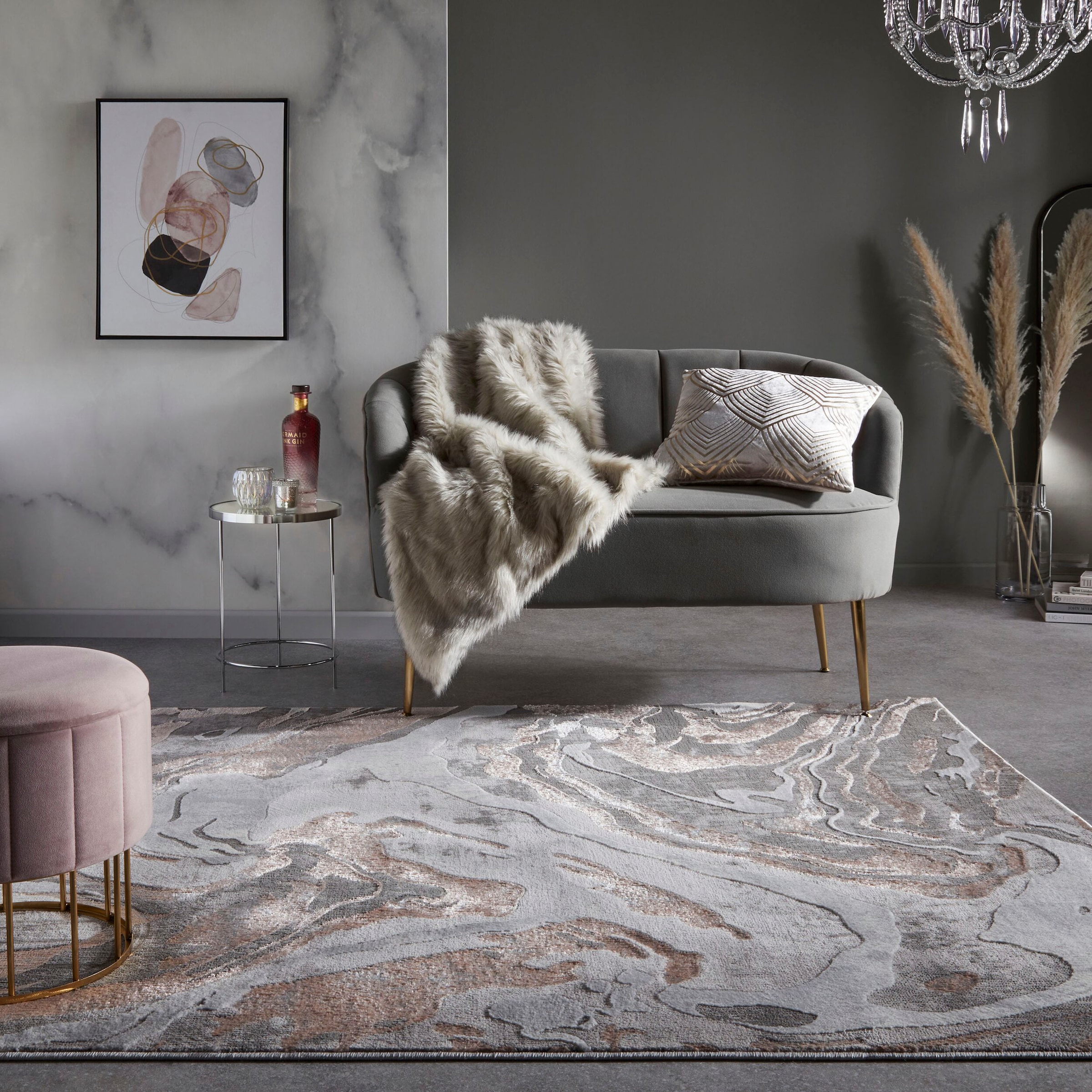 FLAIR RUGS Teppich »Marbled«, rechteckig, 12 mm Höhe, dezenter Glanz, mehrfarbig, modernes Marmor-Design