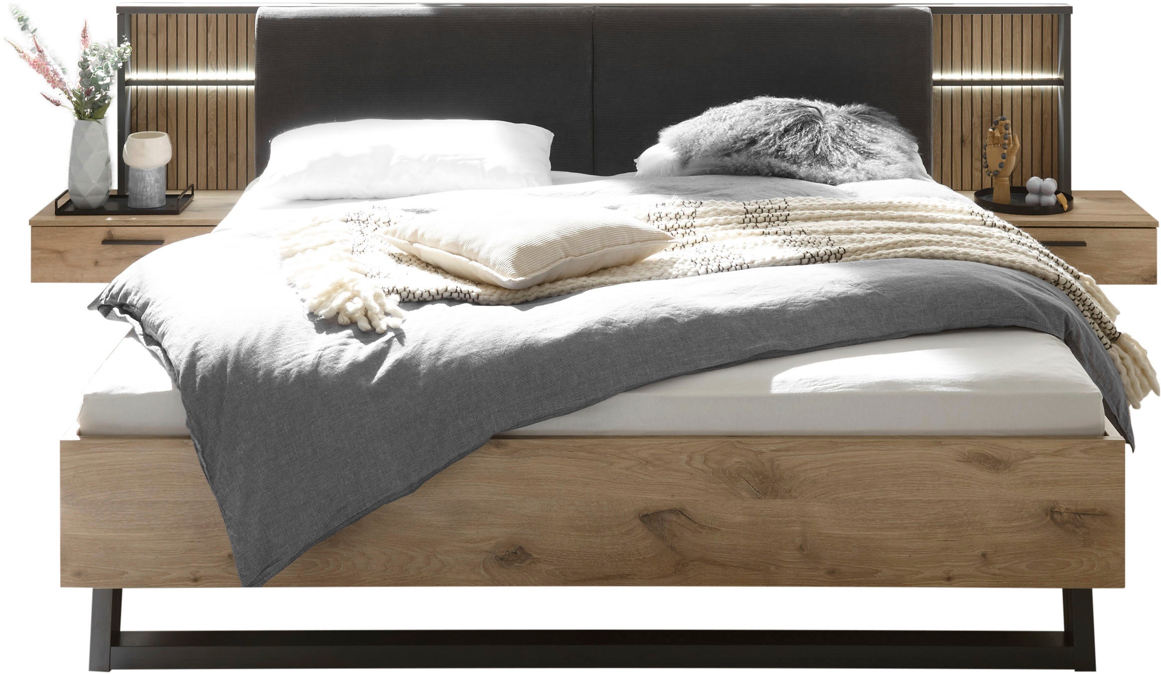 Schlafkontor Bettanlage »Daria Bett mit gepolstertem Kopfteil« inklusive Paneel mit Beleuchtung