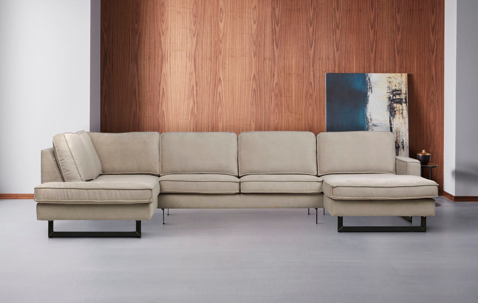 Places of Style Wohnlandschaft »Pinto, 350 cm, U-Form, XXL, mit Ottomanen«, Cord, Feincord, Luxus-Microfaser Leder und Chenille