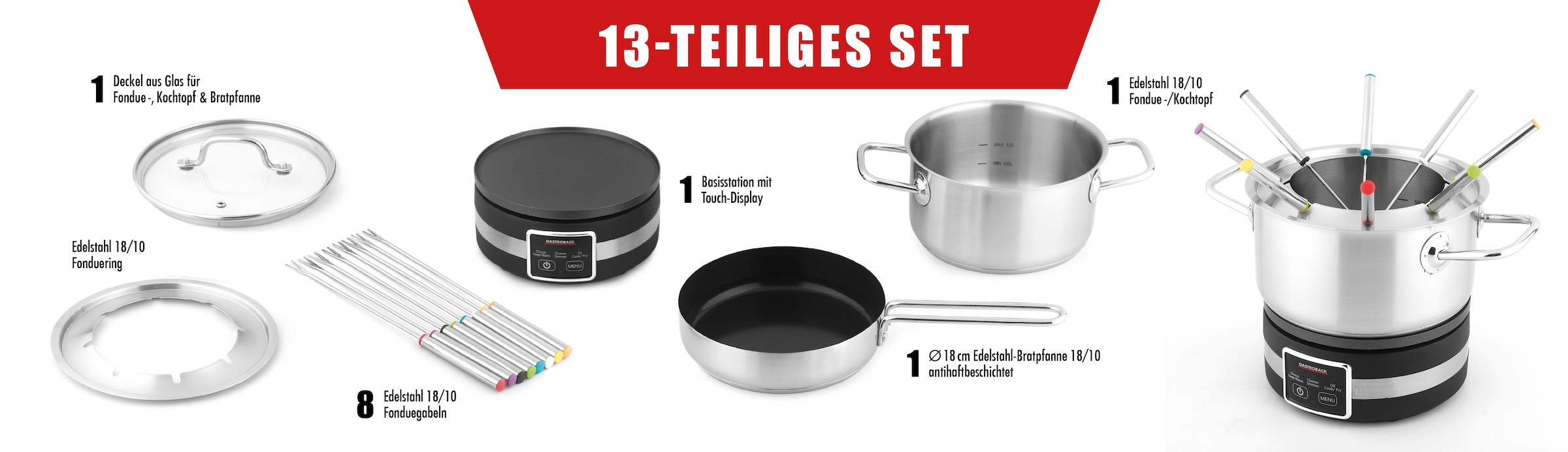 Gastroback Fondue »Fondue MultiCook 4-in-1 & Kochplatte«