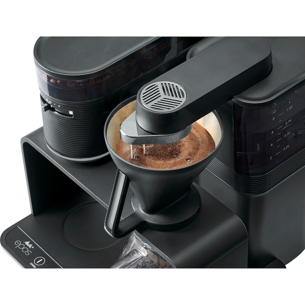 Melitta Kaffeemaschine mit Mahlwerk »EPOS® 1024-03 Schwarz/Silber 360°rotierender Wasserauslauf«, 1 l Kaffeekanne, Papierfilter, 1x4
