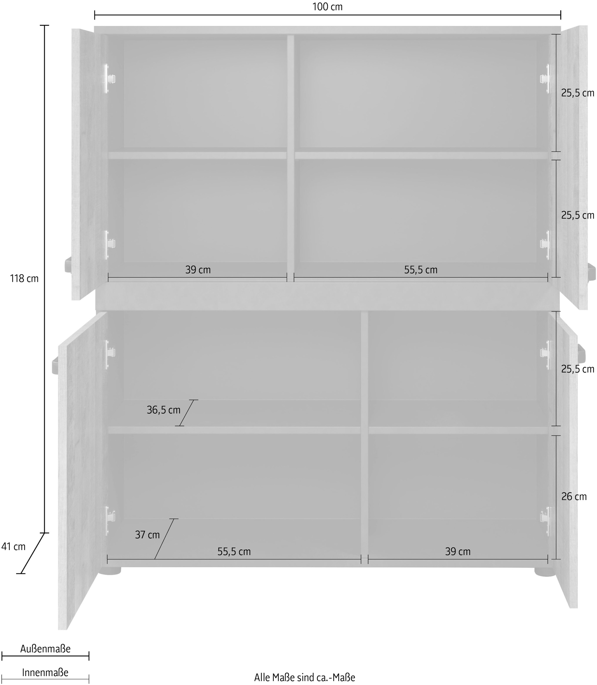 trendteam Highboard »Stripe«, Rustikale Kommode - Maße (B/T/H) 100/41/118 cm