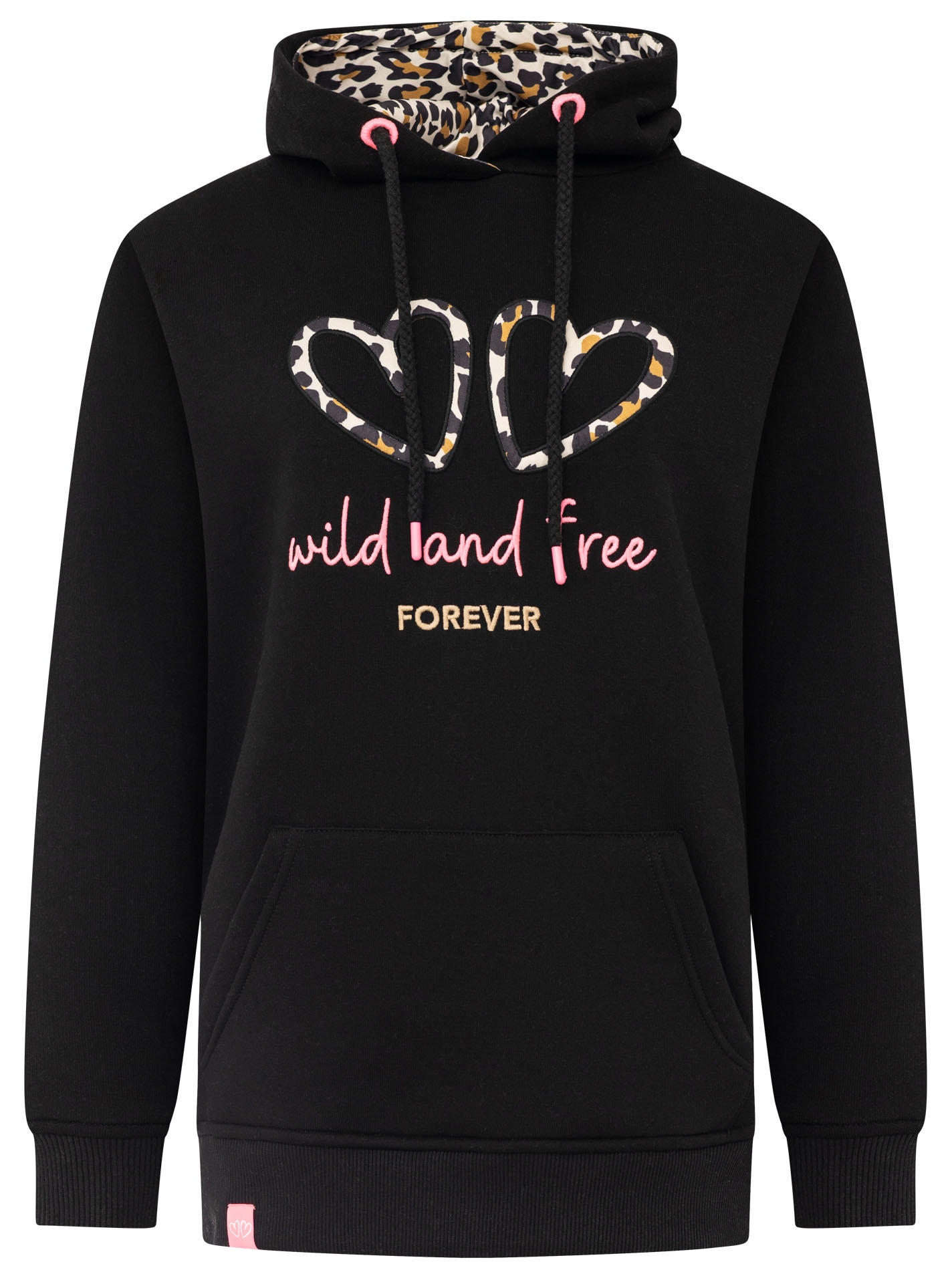 Zwillingsherz Hoodie »"FOREVER wild"«, zwei gestickte Herzmotive, Leo-Design, Kapuze, Kängurutasche

