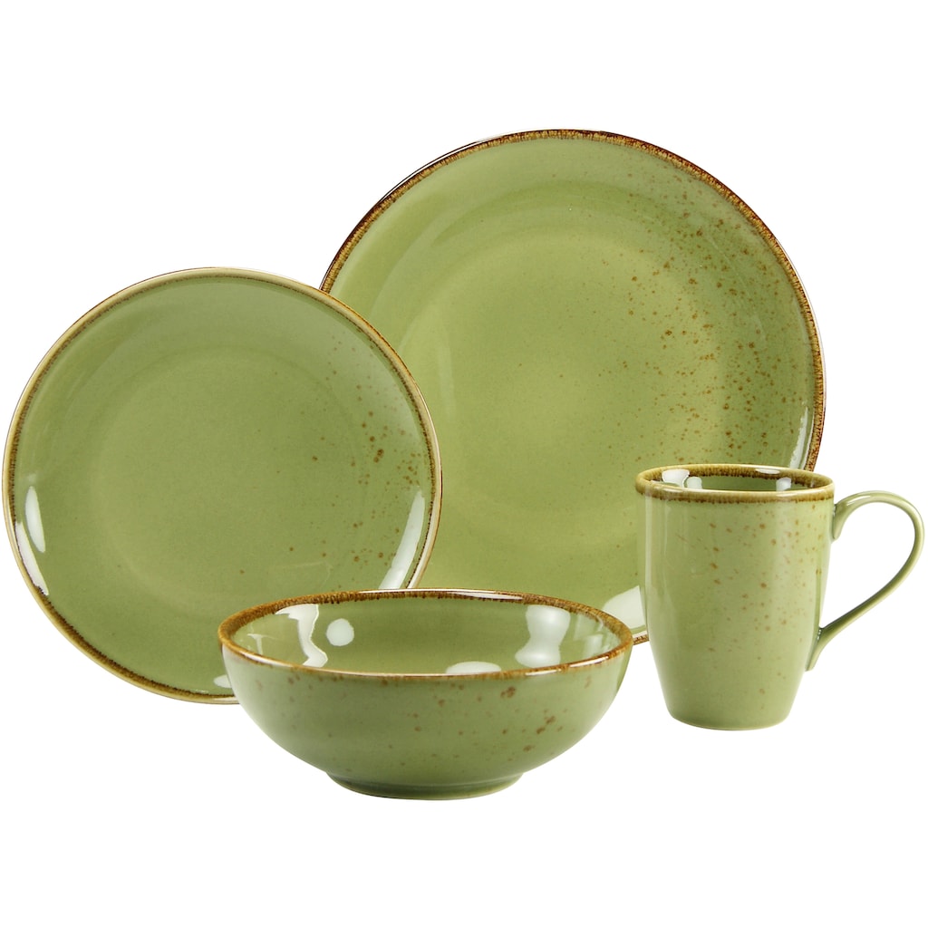 CreaTable Kombiservice »Geschirr-Set NATURE COLLECTION Summer«, (Set, 16 tlg., Kaffeeservice und Tafelservice im Set, für 4 Personen), Service, Naturfarben mit Sprenkeln, 16 Teile, für 4 Personen