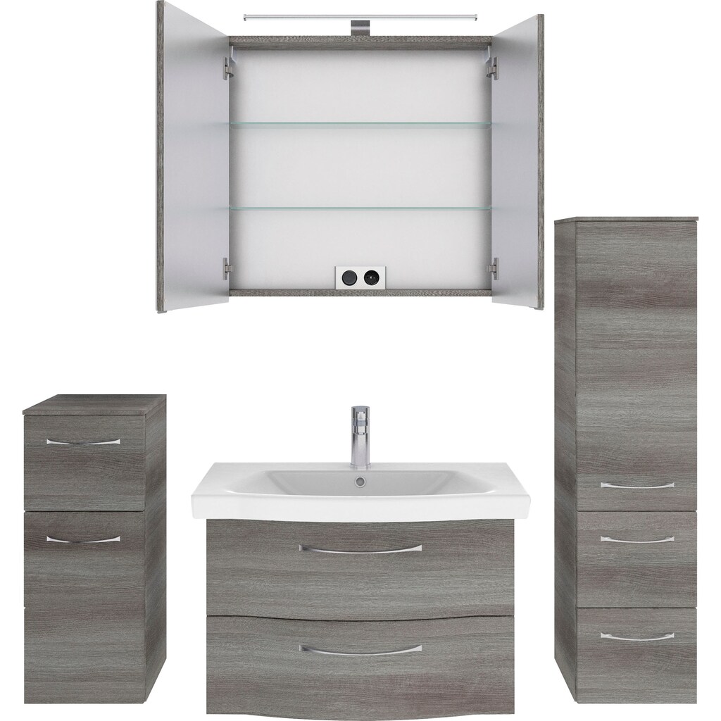 Saphir Badmöbel-Set »6005 Sprint 4-teilig, Keramik-Waschtisch mit LED-Spiegelschrank«, (5 St.), Unterschrank, Midischrank, inkl. Türdämpfer, 4 Türen, 5 Schubladen