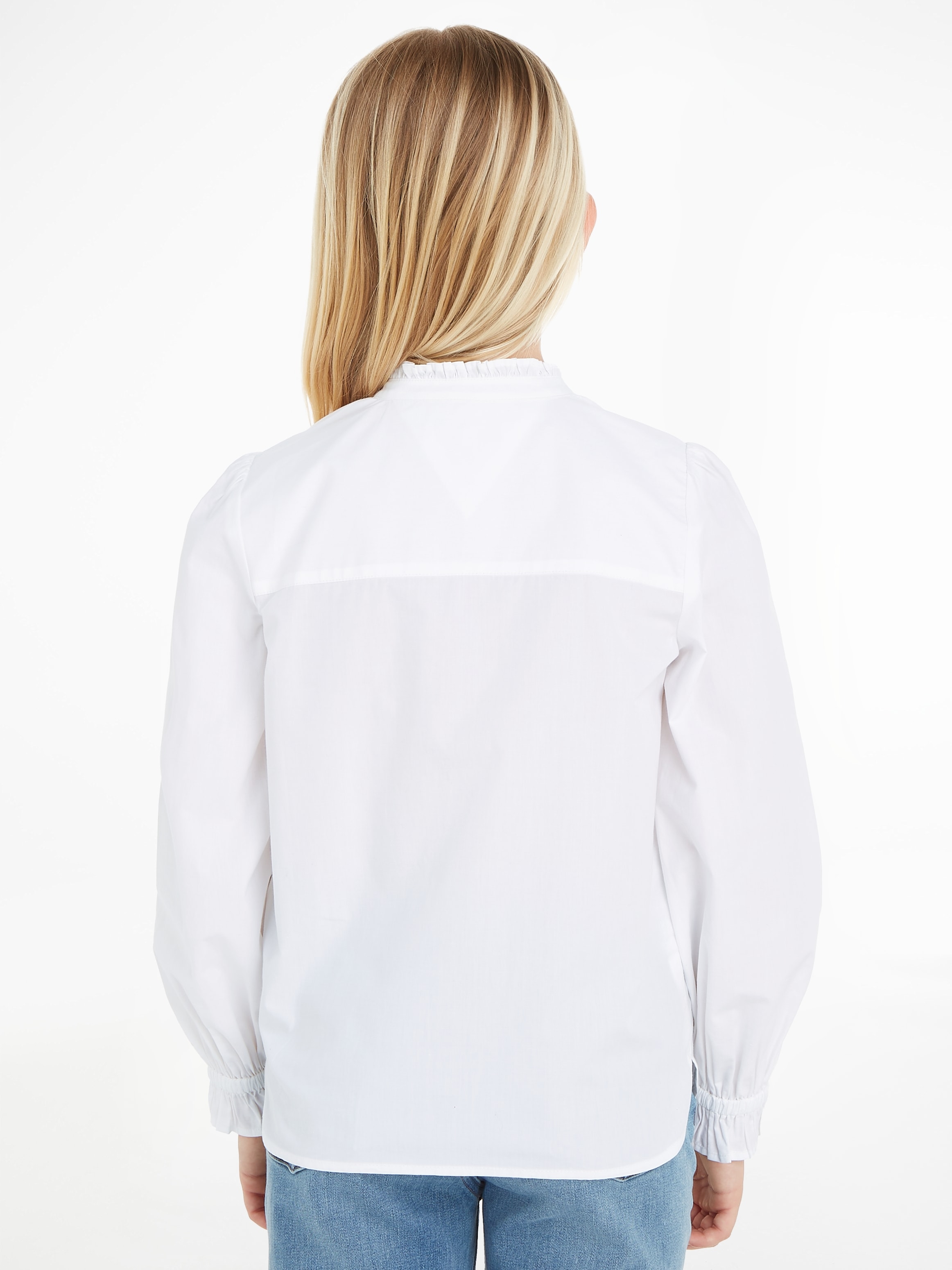 Tommy Hilfiger Rüschenbluse »RUFFLE COLLAR SHIRT«, Stehkragen & Ärmelabschluss mit Rüsche