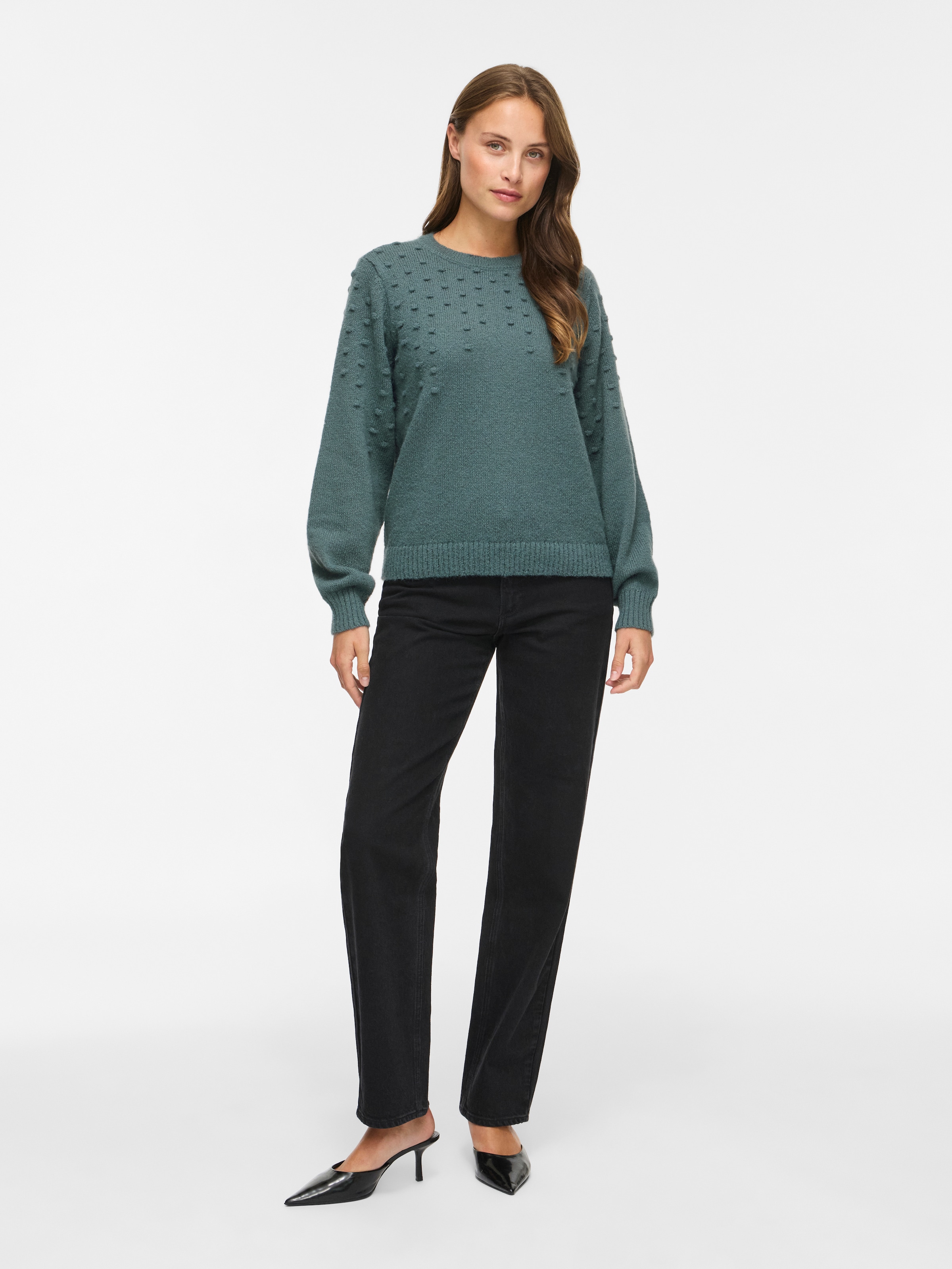 Vila Rundhalspullover »VITULI O-NECK L/S DOT KNIT TOP-NOOS« Kunstfaser, normal geschnitten