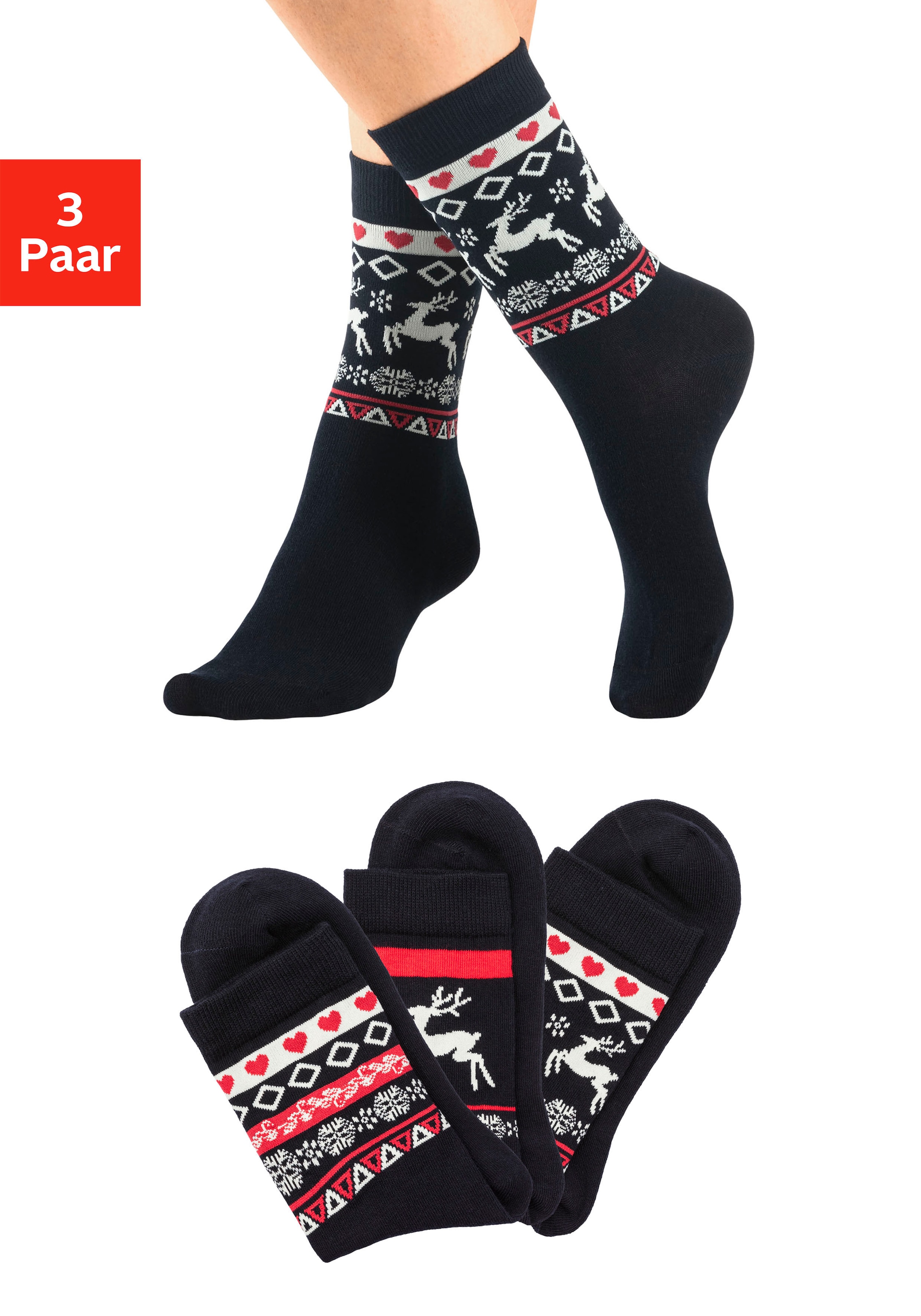 Basicsocken, (Packung, 3 Paar), mit Wintermotiven