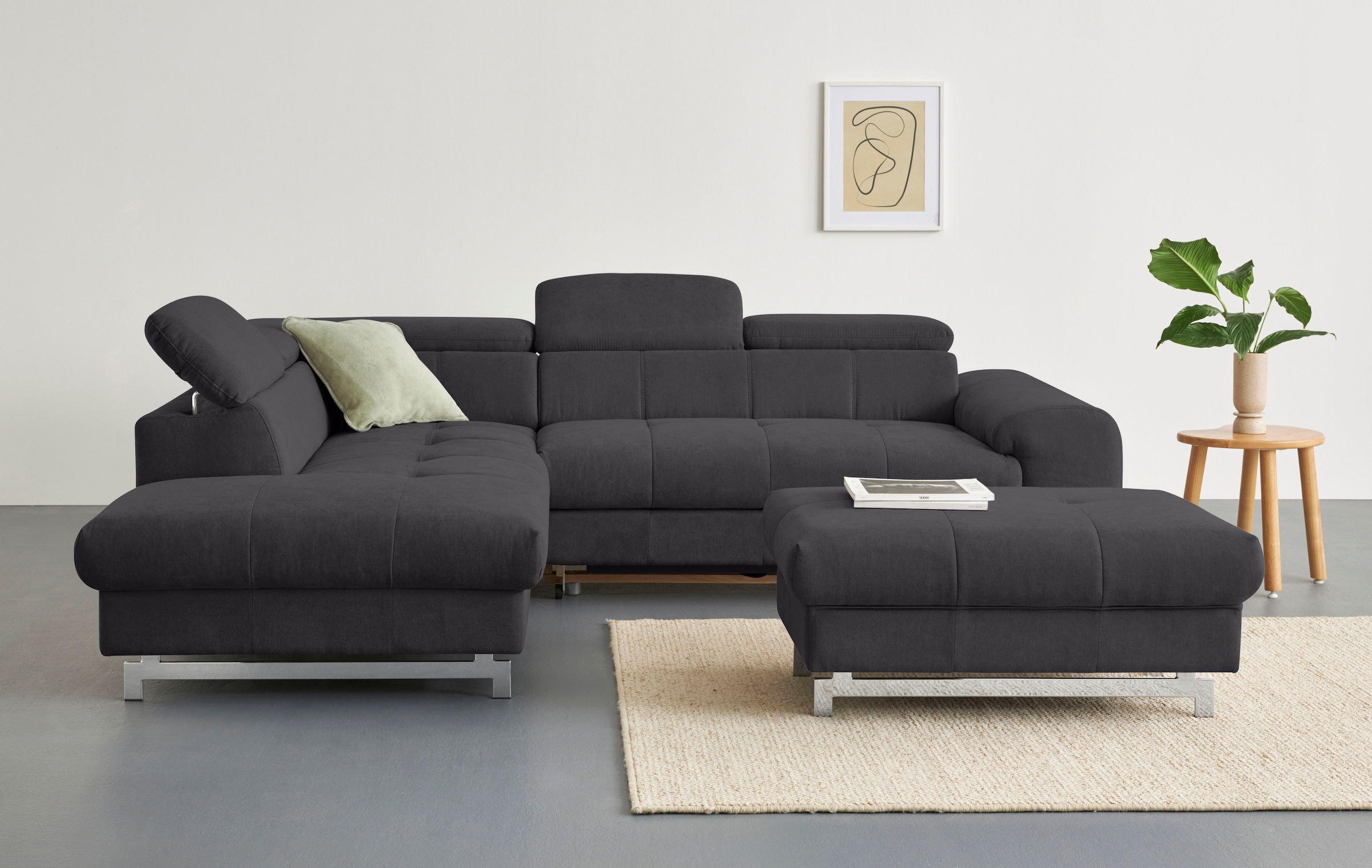 COTTA Ecksofa »Chef L-Form«, mit Kopfteilverstellung, edle Metallkufen, wahlweise mit Bettfunktion