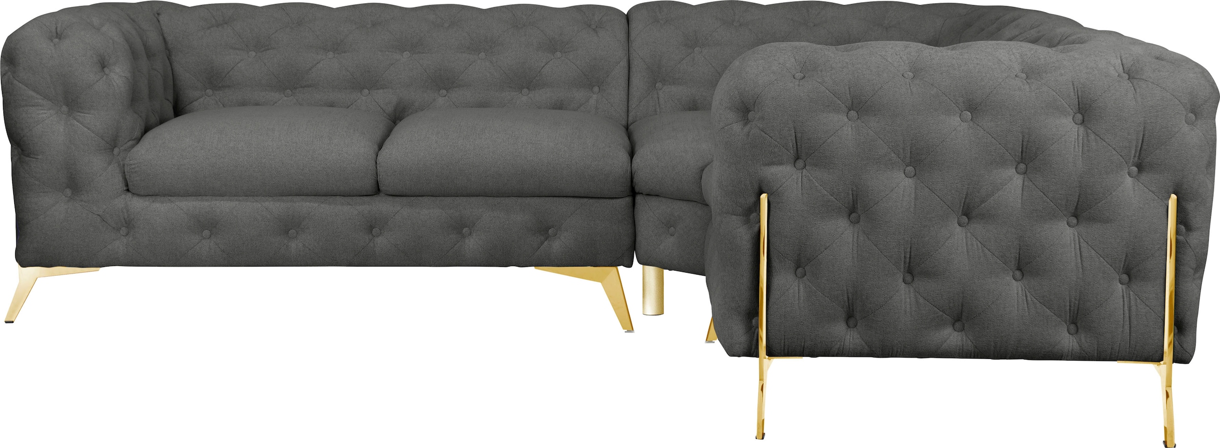 Leonique Chesterfield-Sofa »Amaury L-Form«, Chesterfield-Optik, Breite/Tiefe je 262 cm, Fußfarbe wählbar