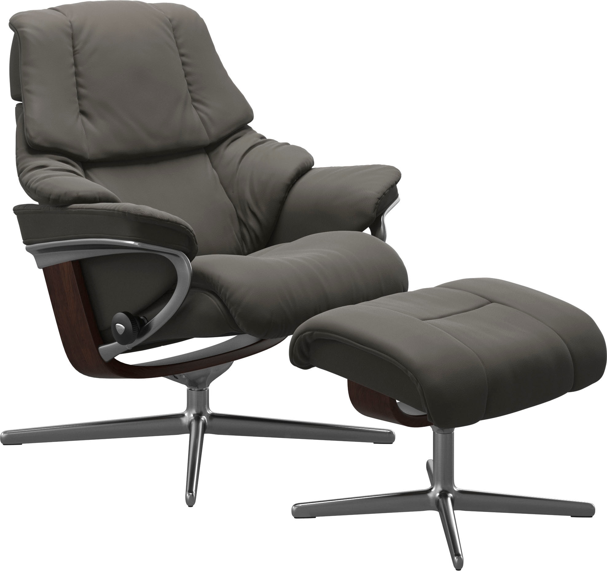 Stressless® Relaxsessel »Reno«, (Set, Relaxsessel mit Hocker), mit Hocker, mit Cross Base, Größe S, M & L, Holzakzent Braun