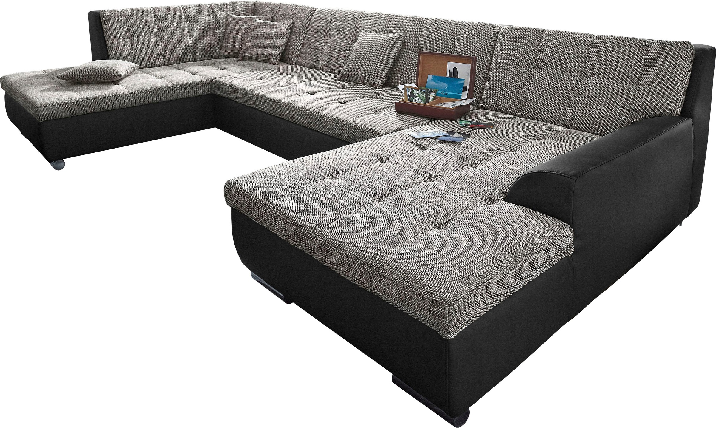 DOMO collection Wohnlandschaft »Treviso incl. Zierkissen, moderne Steppung, XXL: B/T/H: 364/201/83 cm«, wahlweise mit Bettfunktion, in vielen Bezugsarten auch in Cord U-Form