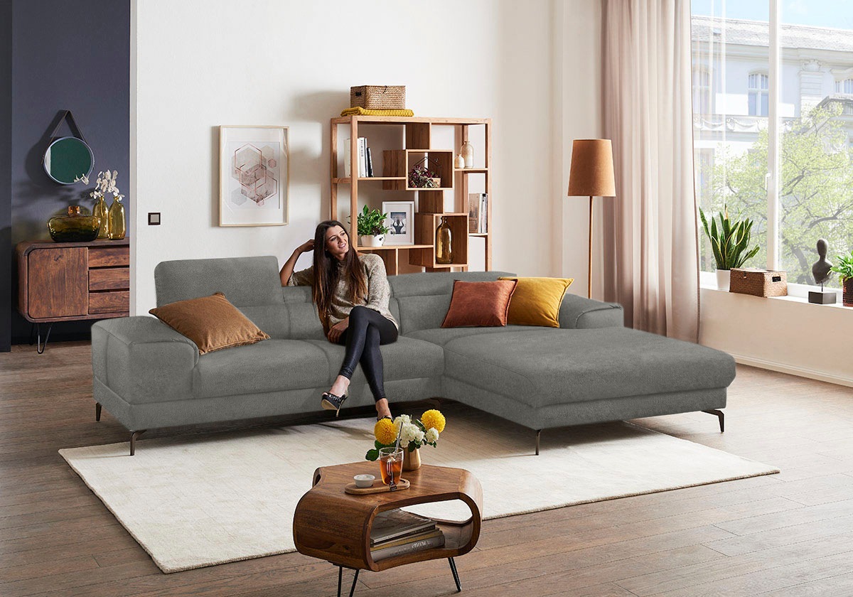 W.SCHILLIG Ecksofa »piedroo, Designsofa mit tollem Sitzkomfort, elegant und bequem, L-Form«, Kopfteilverstellung, wahlweise mit Sitztiefenverstellung, Breite 303cm