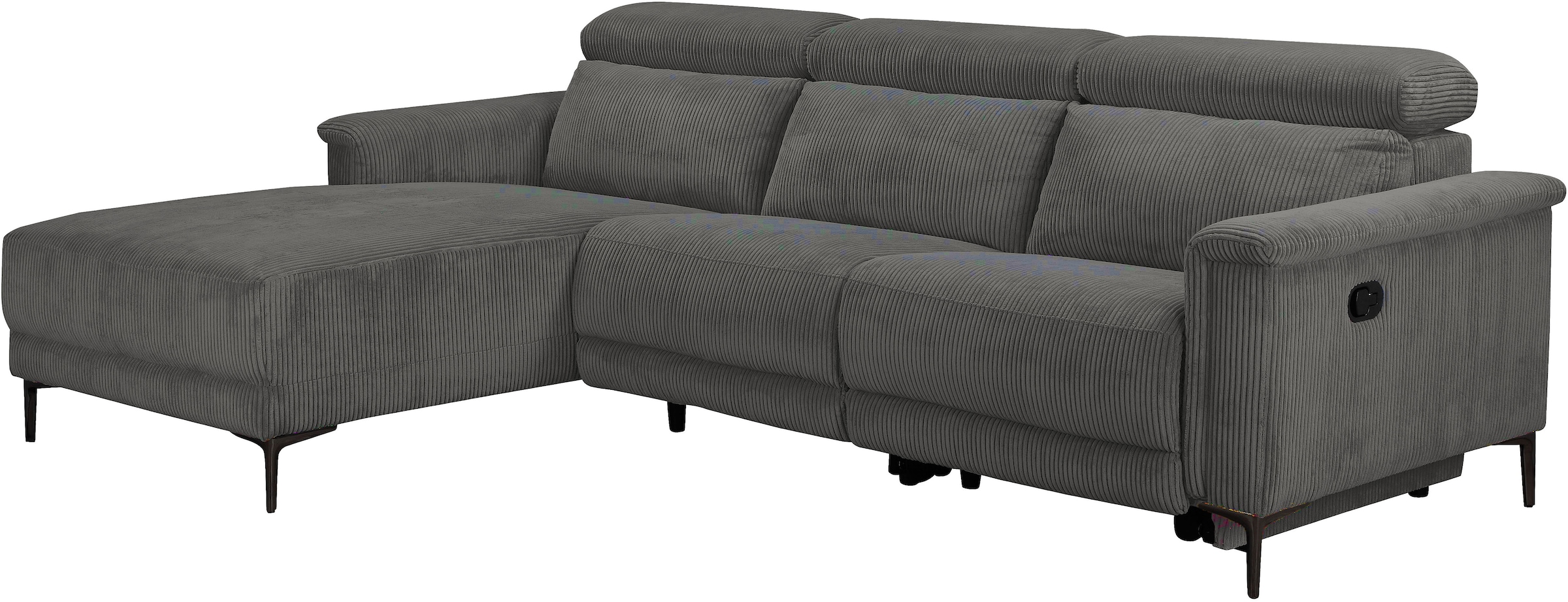 OTTO home Ecksofa »LUND Cord, L-Form, 261 cm, man. o. elektr. Relaxfunktion (mit USB-A)« mit USB A-Anschluss bei elektrischer Variante und Kopfteilverstellung