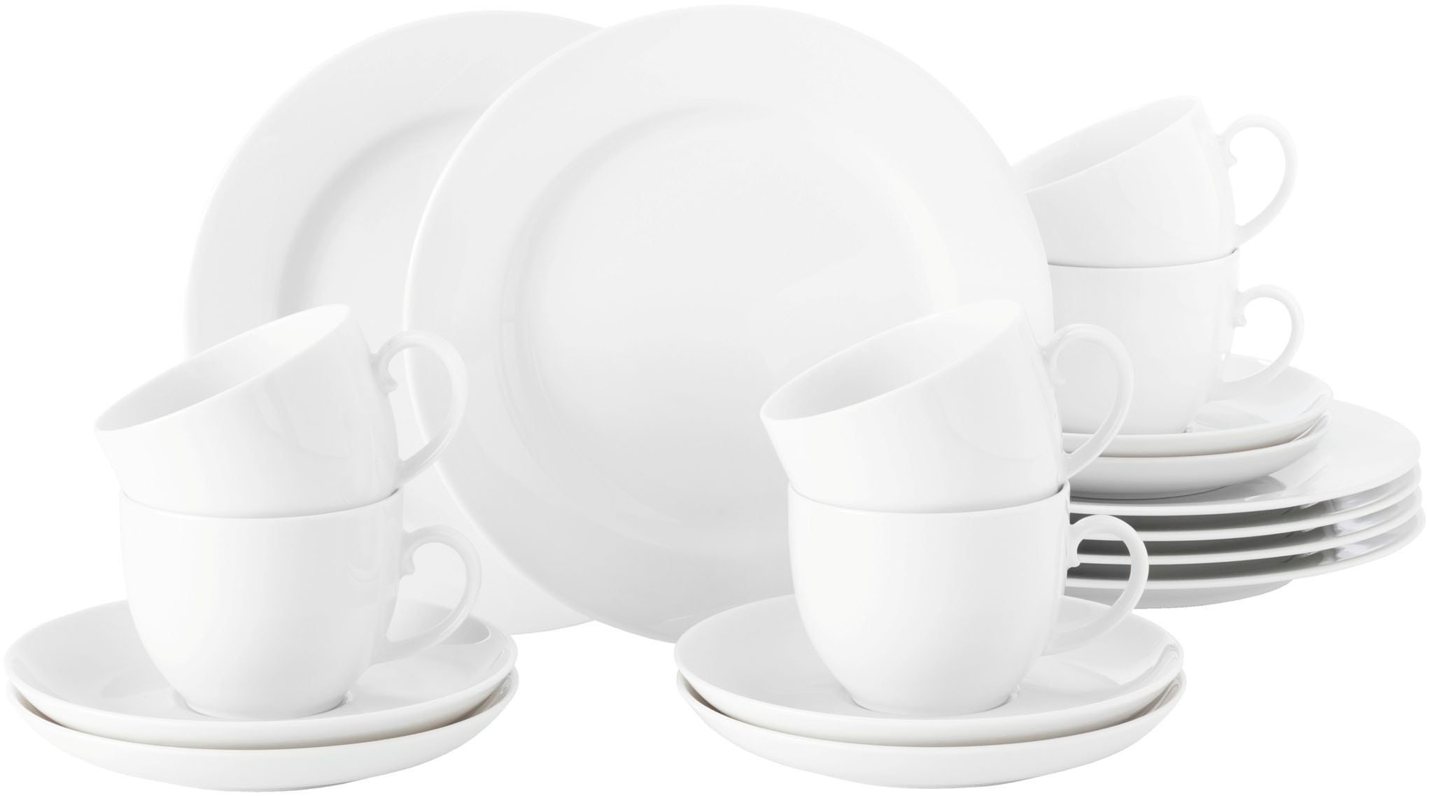 Seltmann Weiden Kombiservice »Geschirr-Set, 42 Teile, Rondo/Liane Weiß«, (Set, 42 tlg., je6x Frühstücks-,Speise-,Suppenteller,Dessertschale,Kaffeetasse,Becher), Geschirr, Service, Made in Germany, 42 Teile, für 6 Personen