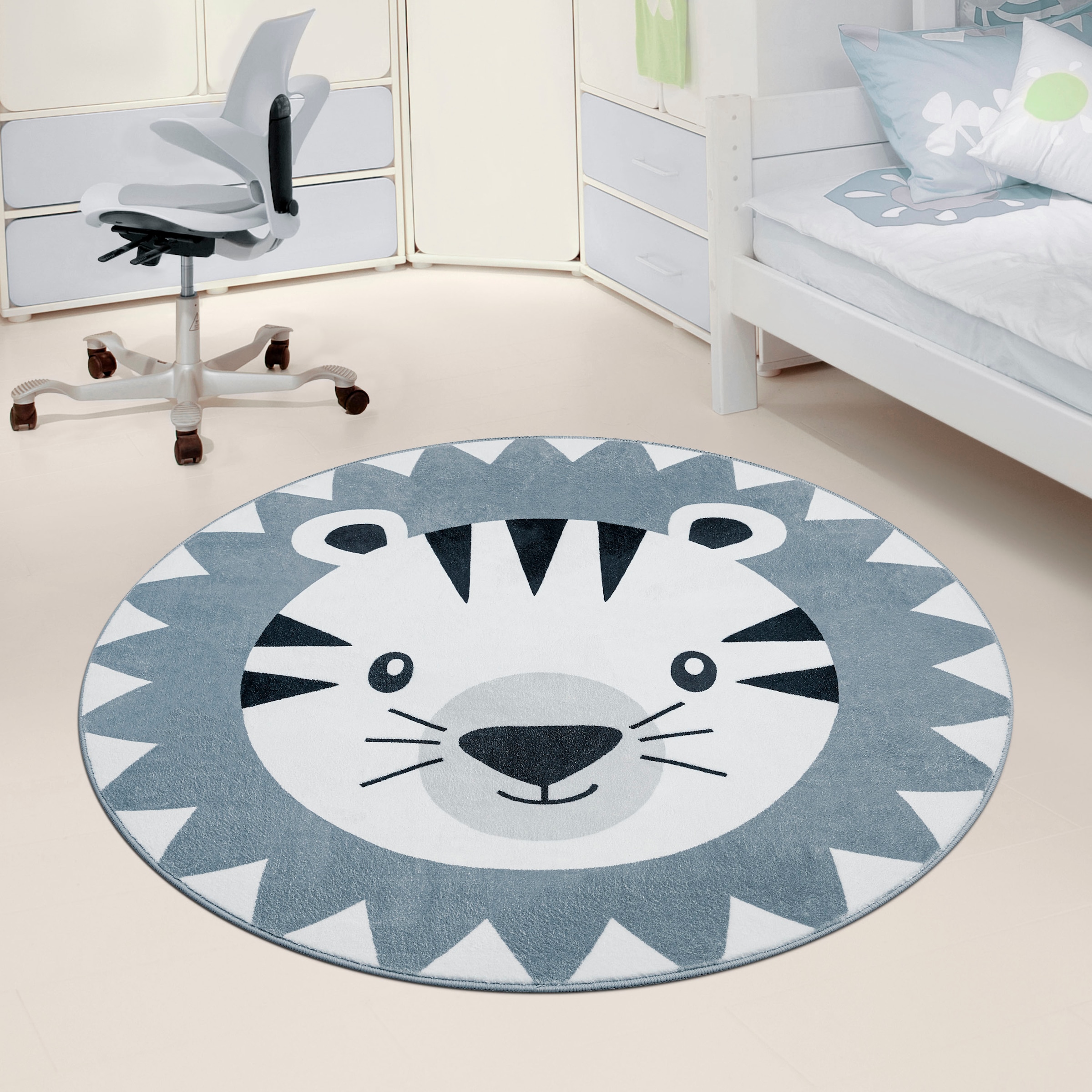 Paco Home Kinderteppich »Tosbik 482«, rund, 12 mm Höhe, Spielteppich, Kurzflor, Motiv Tiger, waschbar, Kinderzimmer