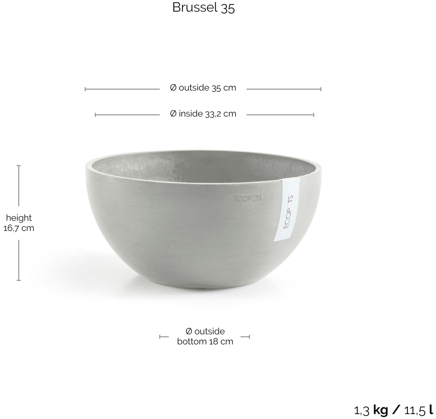 ECOPOTS Blumentopf »Brussels 35 Weißgrau«, für innen und außen: frostsicher, bruchsicher und lichtbeständig