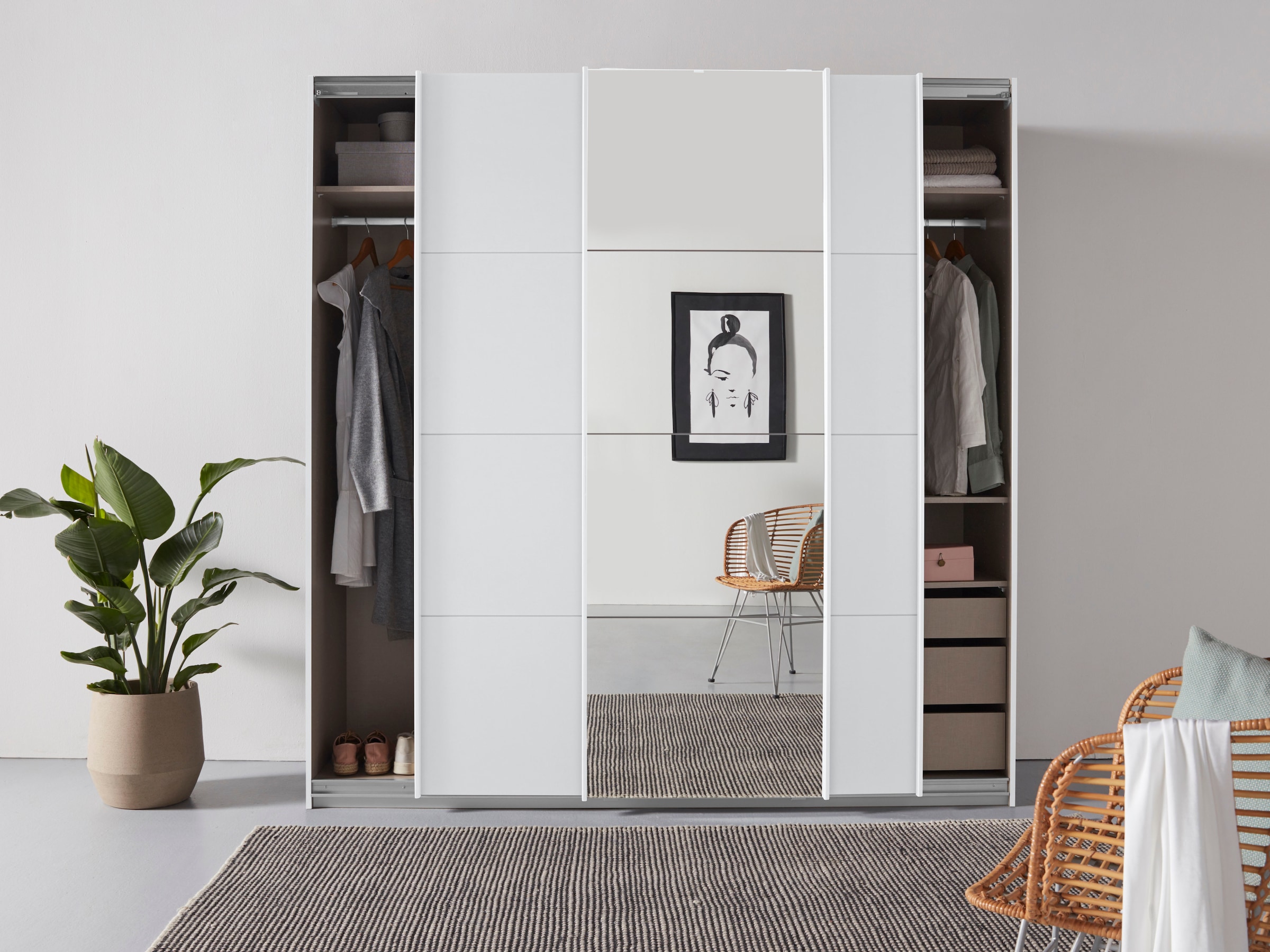 rauch Schwebetürenschrank »Kleiderschrank Schrank Garderobe TOPSELLER OTELI inkl. Inneneinteilung« Breiten 203/271/315/360 cm Höhen 210/229 cm,  mit 3 Innenschubladen sowie zusätzlichen Einlegeböden MADE IN GERMANY