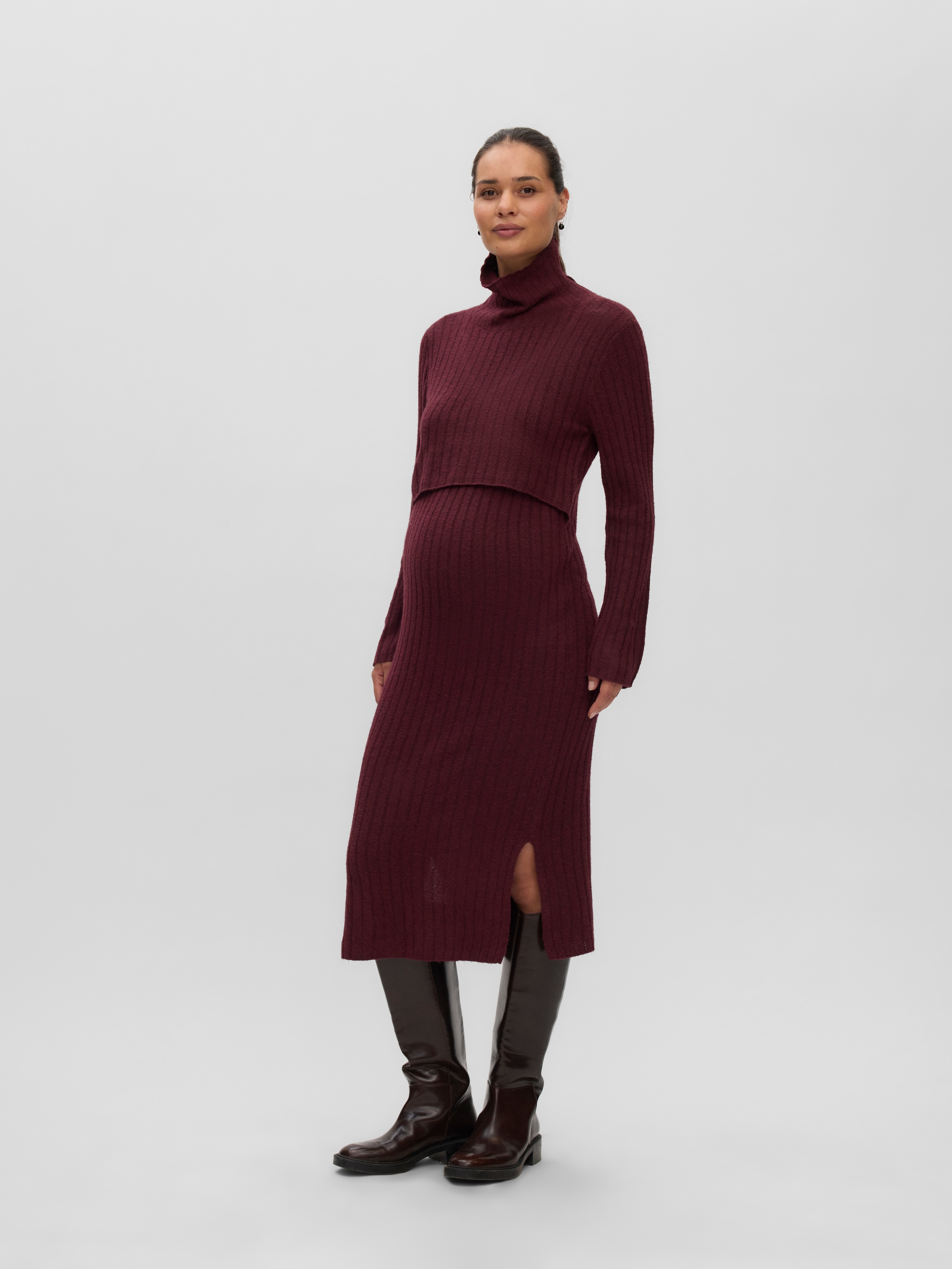 Mamalicious Strickkleid »MLSUNIVA JUNE LS KNIT MIDI DRESS 2F NOOS« Materialmix, regular fit