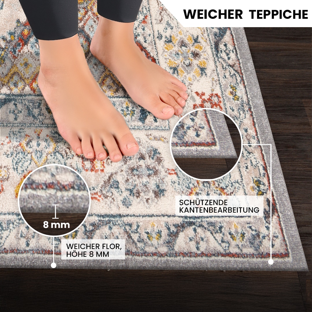 Livabliss Teppich »CASABLANCA«, rund, 13 mm Höhe, Vintage Orientteppich, Kurzflor Boho Wohnzimmerteppich, Läufer